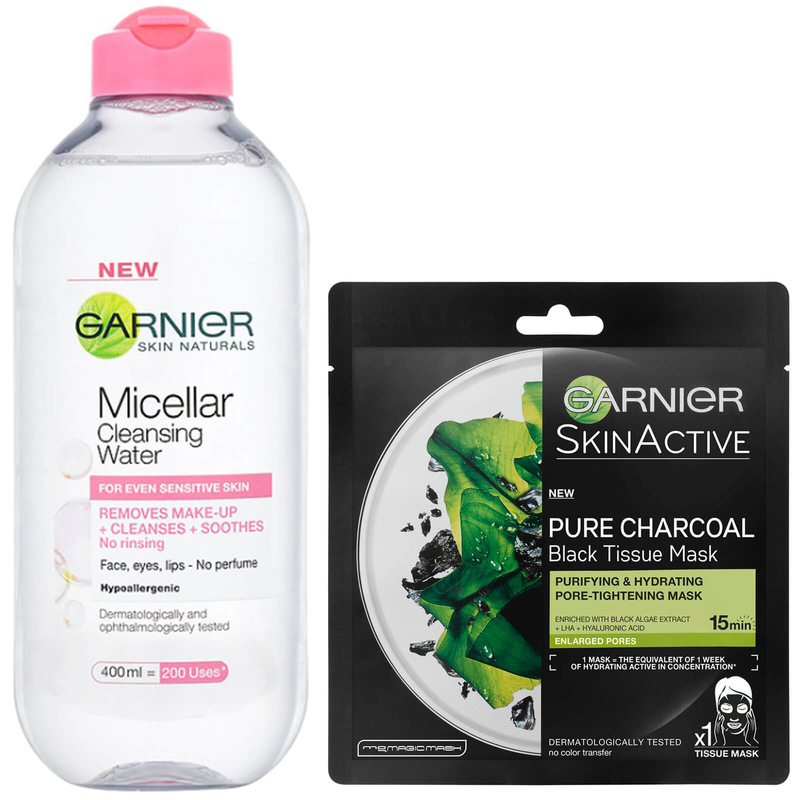 Image of Garnier Micellar Water Sensitive Skin and Hydrating Face Sheet Mask for Enlarged Pores Kit Exclusive