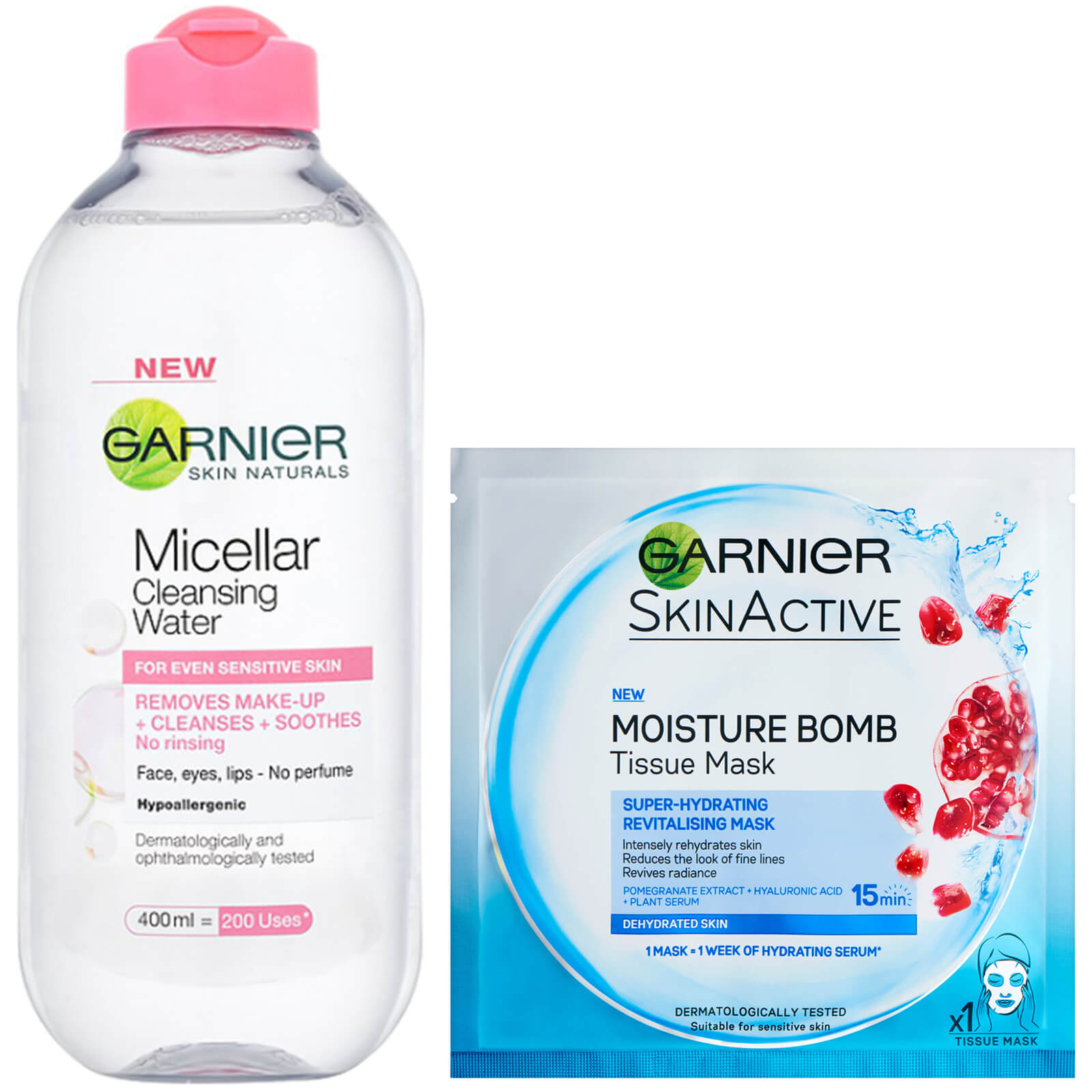 Image of Garnier Micellar Water Sensitive Skin and Hydrating Face Sheet Mask for Dehydrated Skin Kit Exclusive (Worth £8.98)