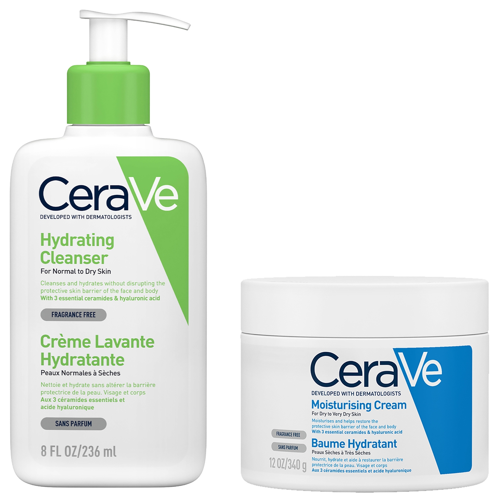 Cerave Daily Deep Hydration 2-step Routine For Normal To Dry Skin, Cleanser And Moisturiser With Hyaluronic