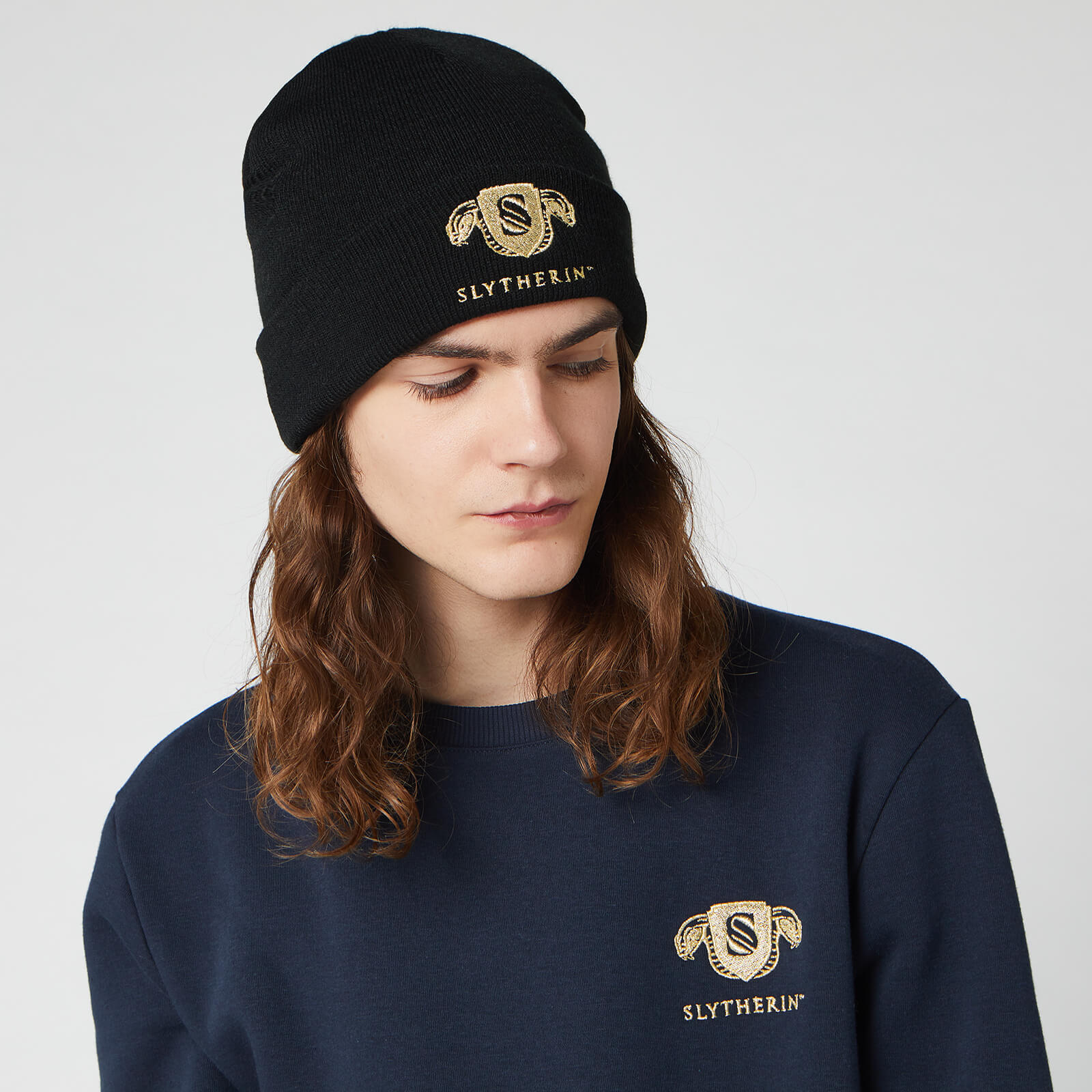 Harry Potter Slytherin Embroidered Beanie Hat - Black