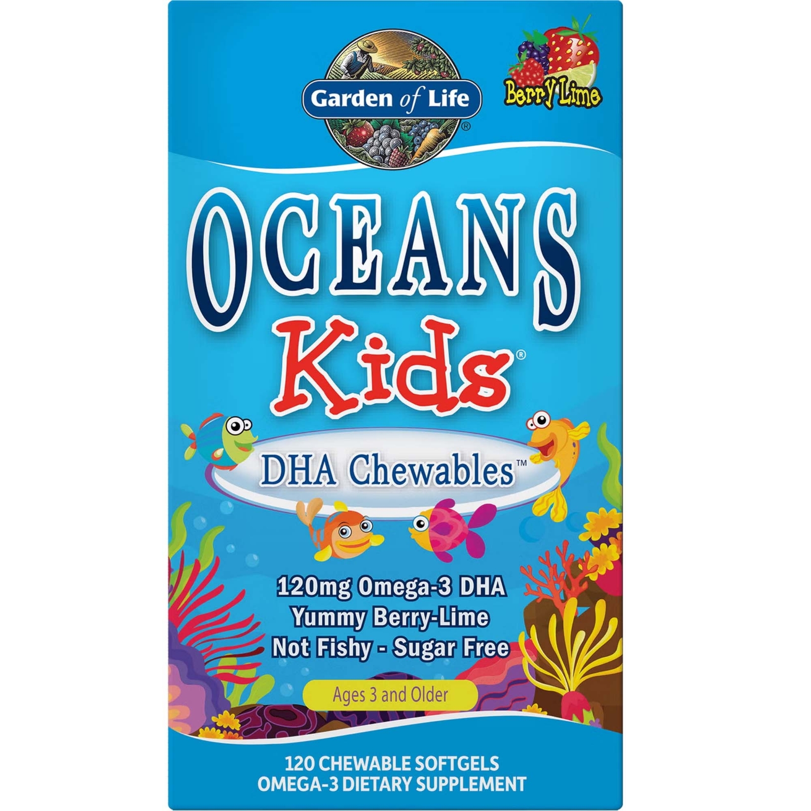 Oceans Kinder DHA Kautablette Omega-3 Softgelkapseln – Beere-Limette – 120 Softgelkapseln