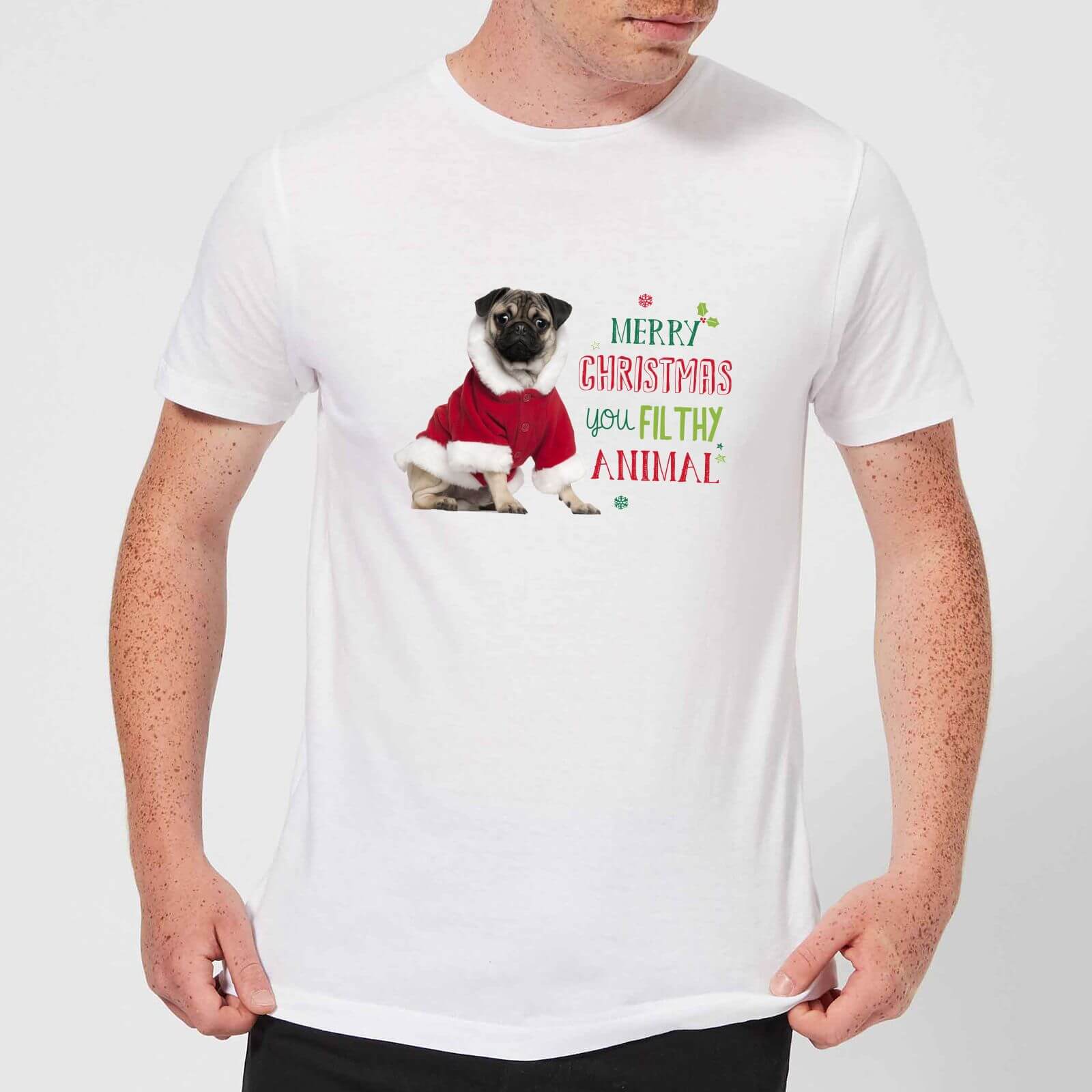 Christmas Pug Men's T-Shirt - White - XS - White