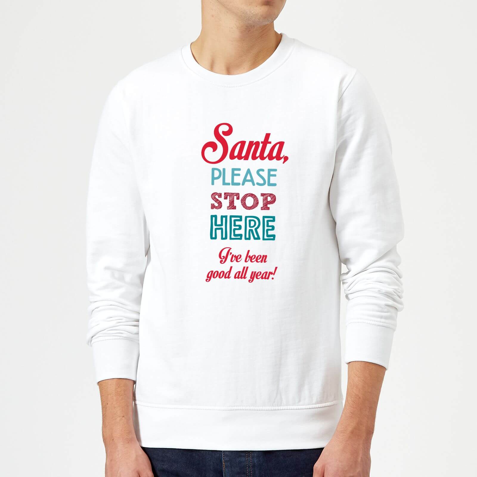 Stop here santa Sweatshirt - White - S - White