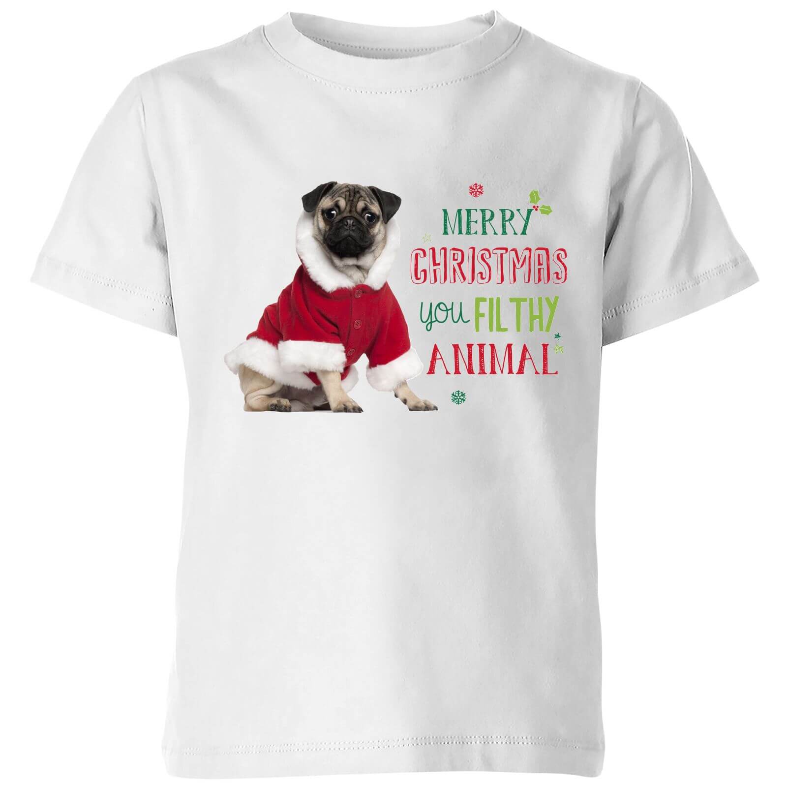 Christmas Pug Kids' T-Shirt - White - 3-4 Years