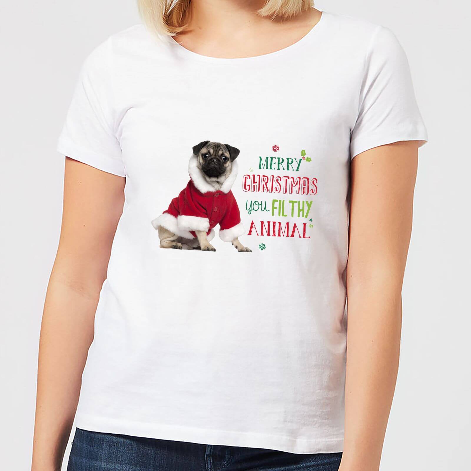 Christmas Pug Women's T-Shirt - White - S - White