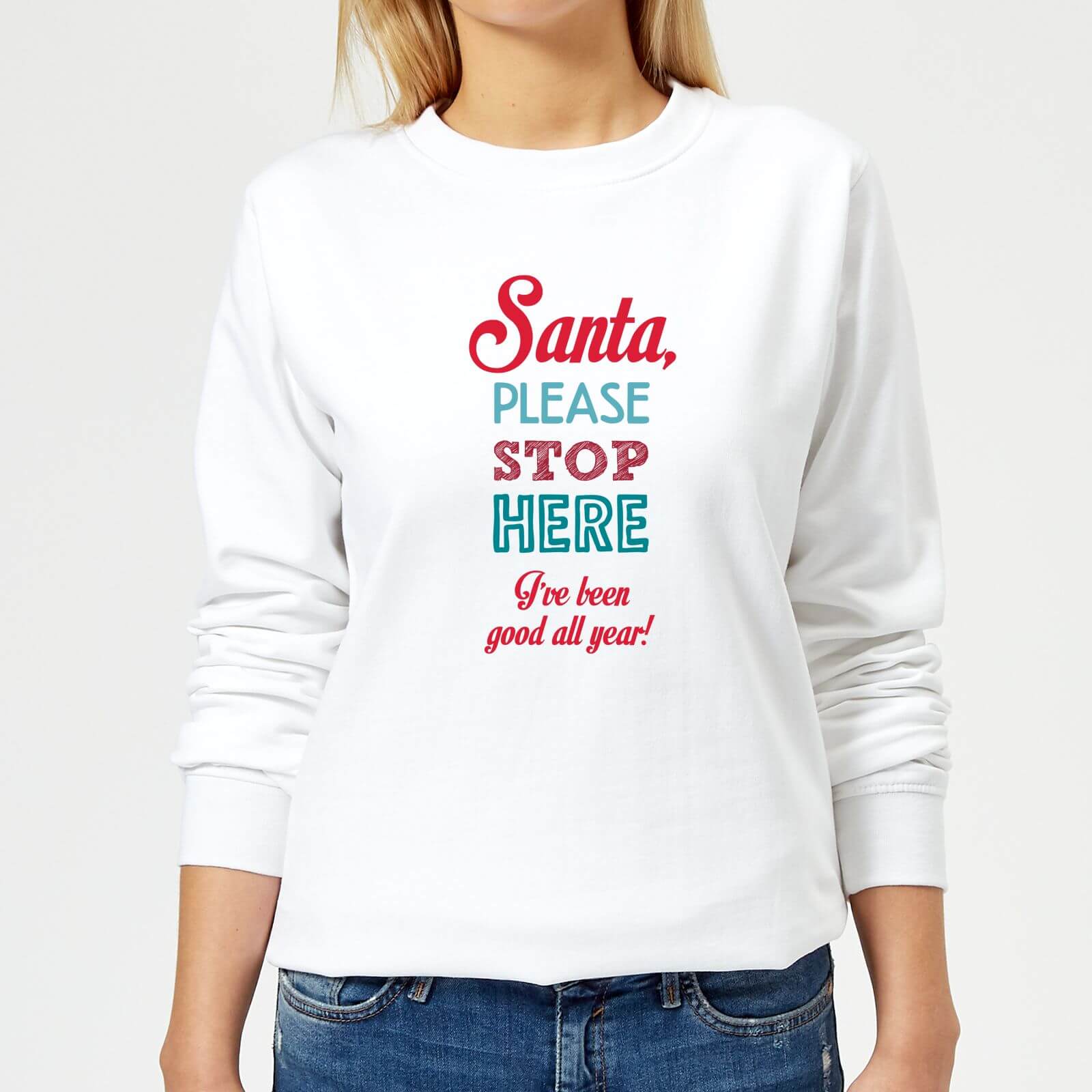 Stop here santa Women's Sweatshirt - White - XS - White