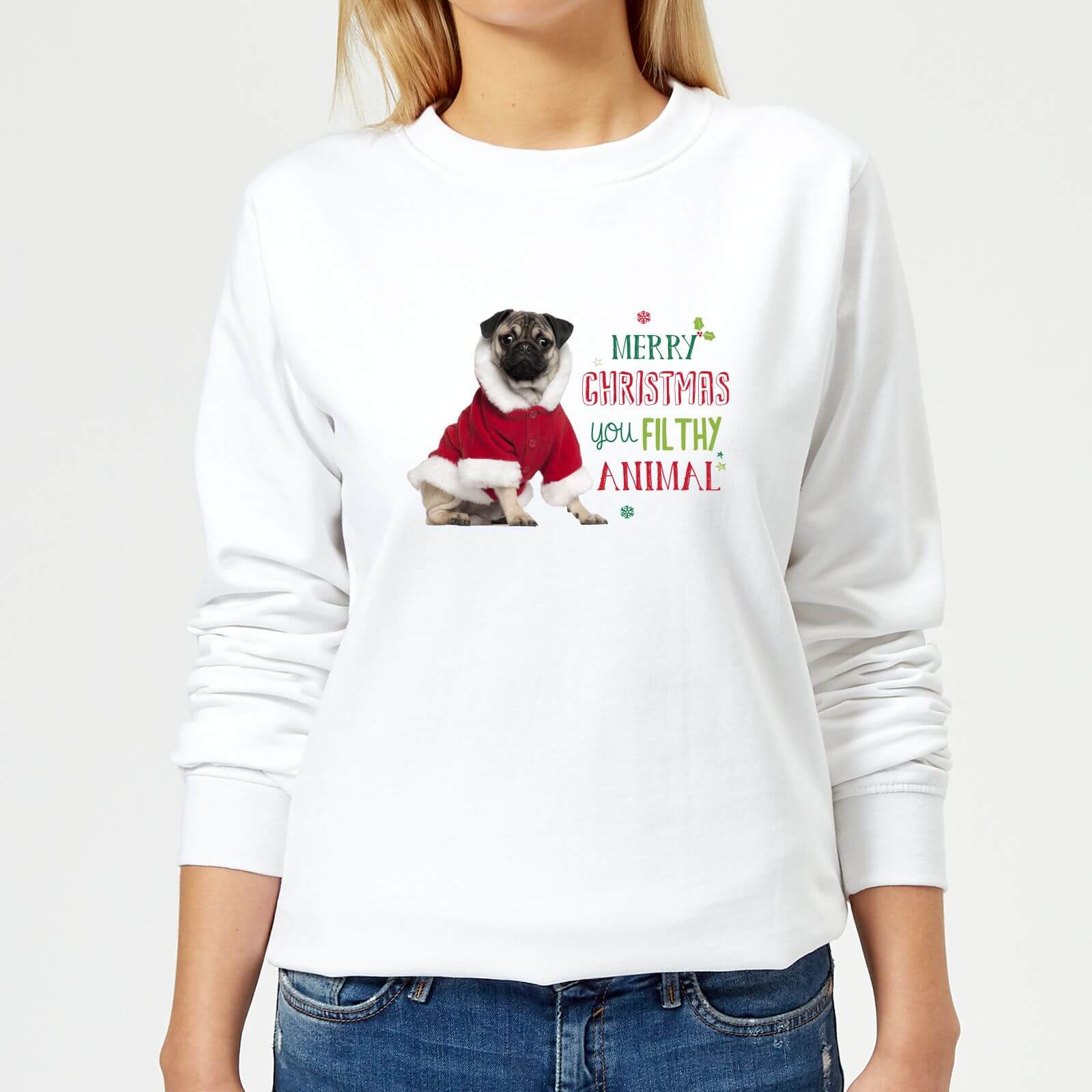 Christmas Pug Women's Sweatshirt - White - XS