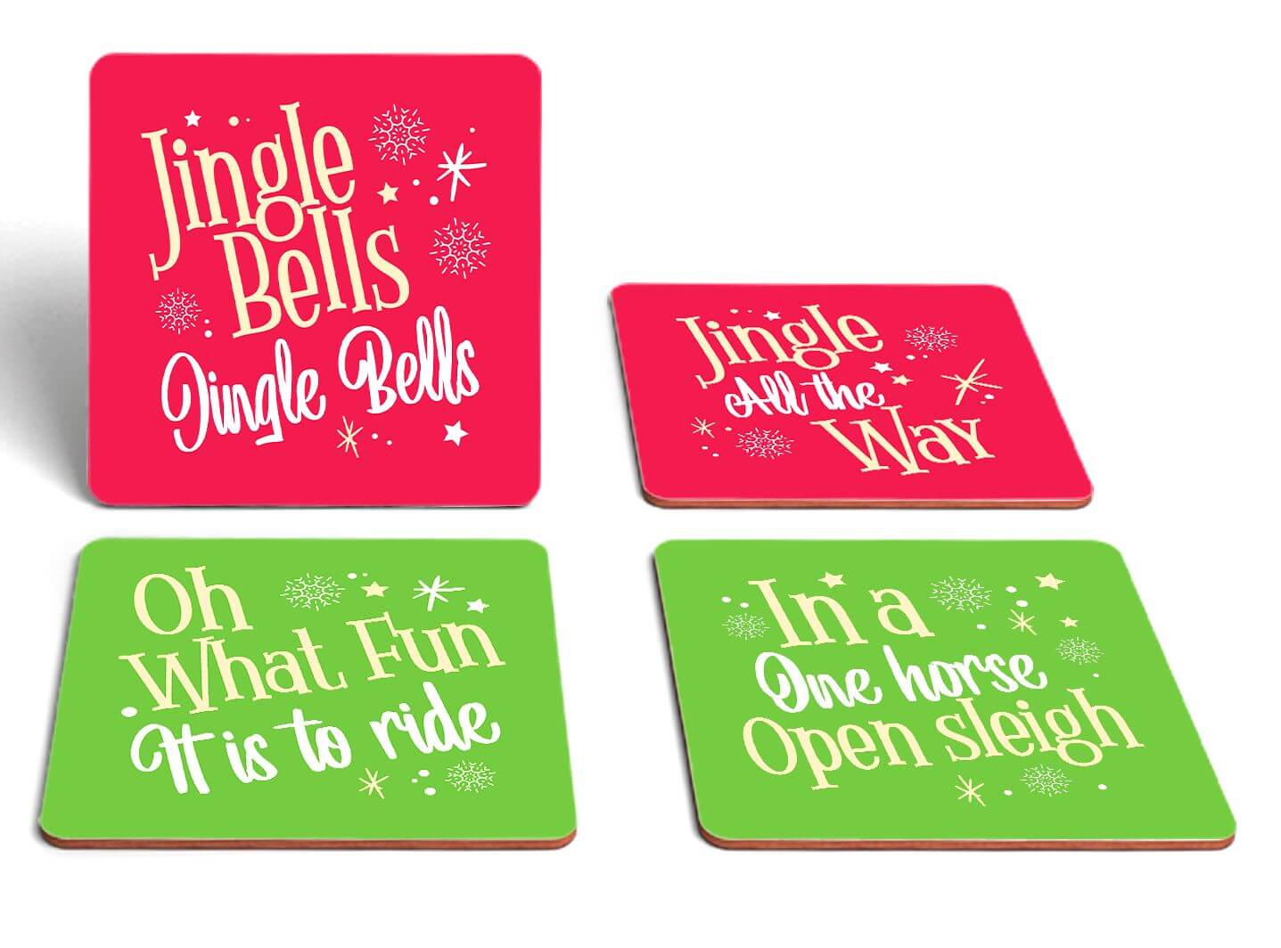 Jingle Bells Christmas Carol Square Coaster Set