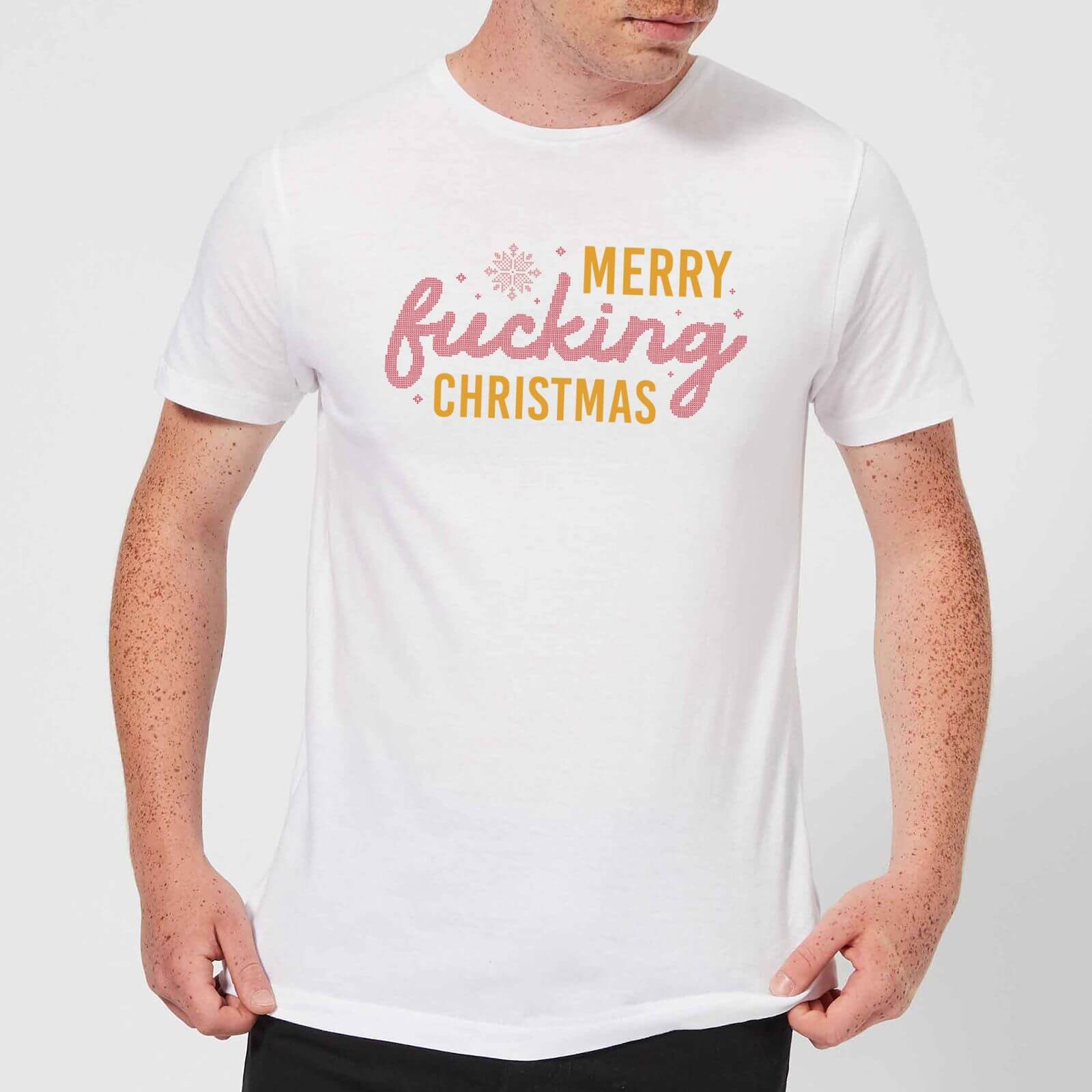 Cross Stitch Merry Fucking Christmas Men's T-Shirt - White - L - White