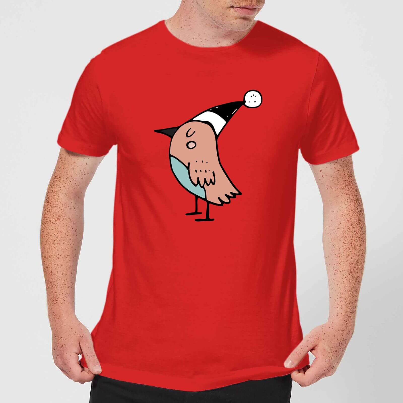 Festive Robin Men's T-Shirt - Red - S - Red
