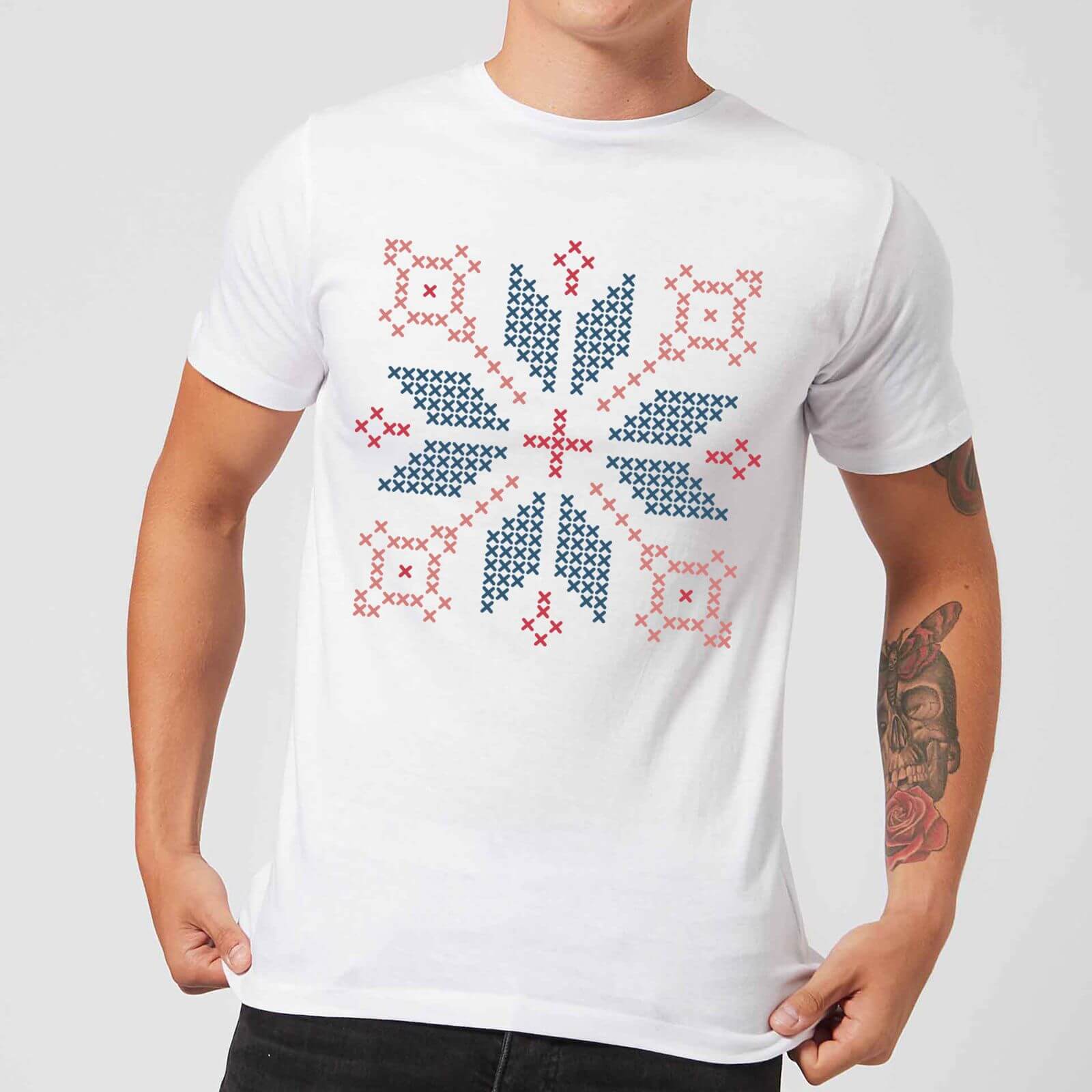Cross Stitch Festive Shape Men's T-Shirt - White - S - White