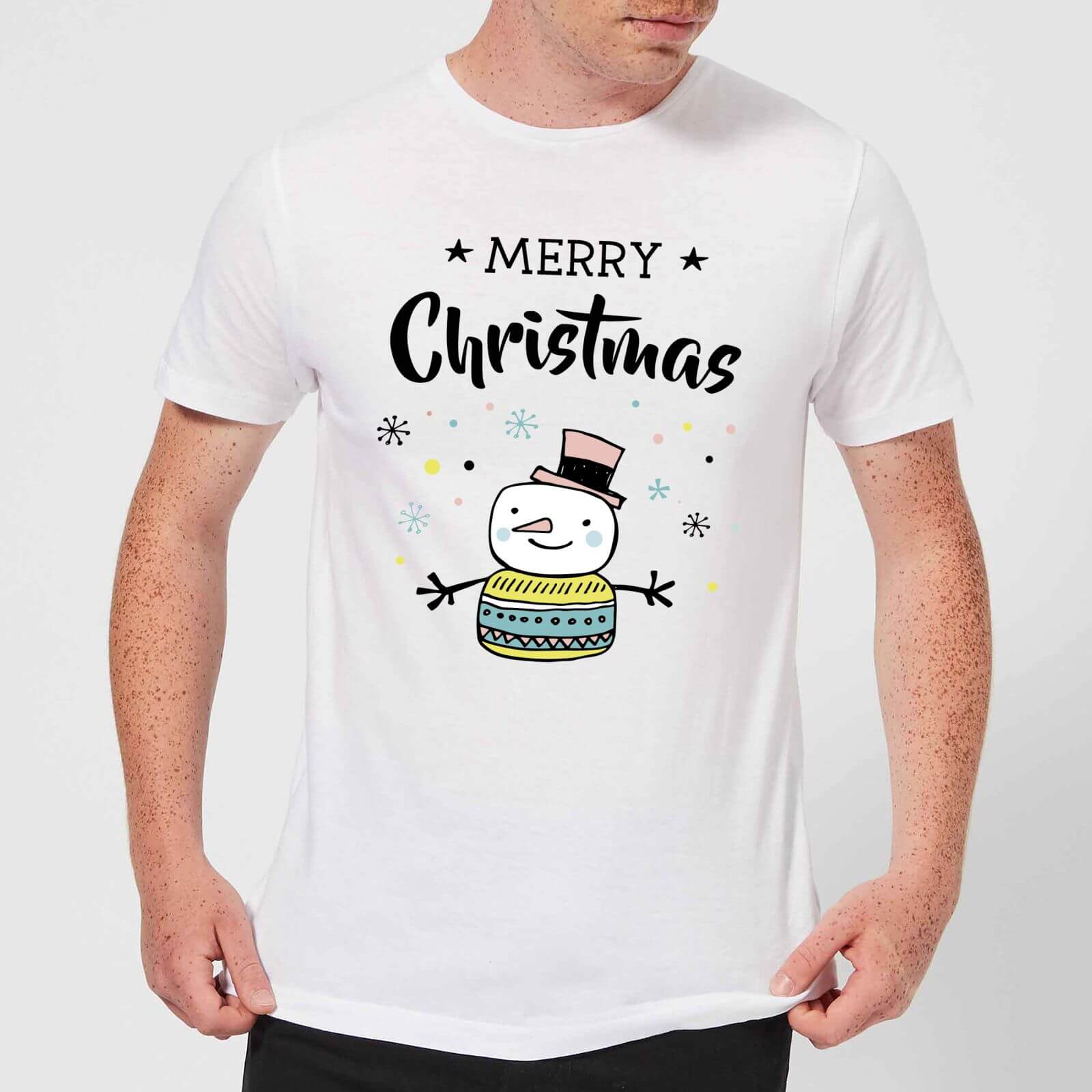 Merry Christmas Snowman Men's T-Shirt - White - S - White
