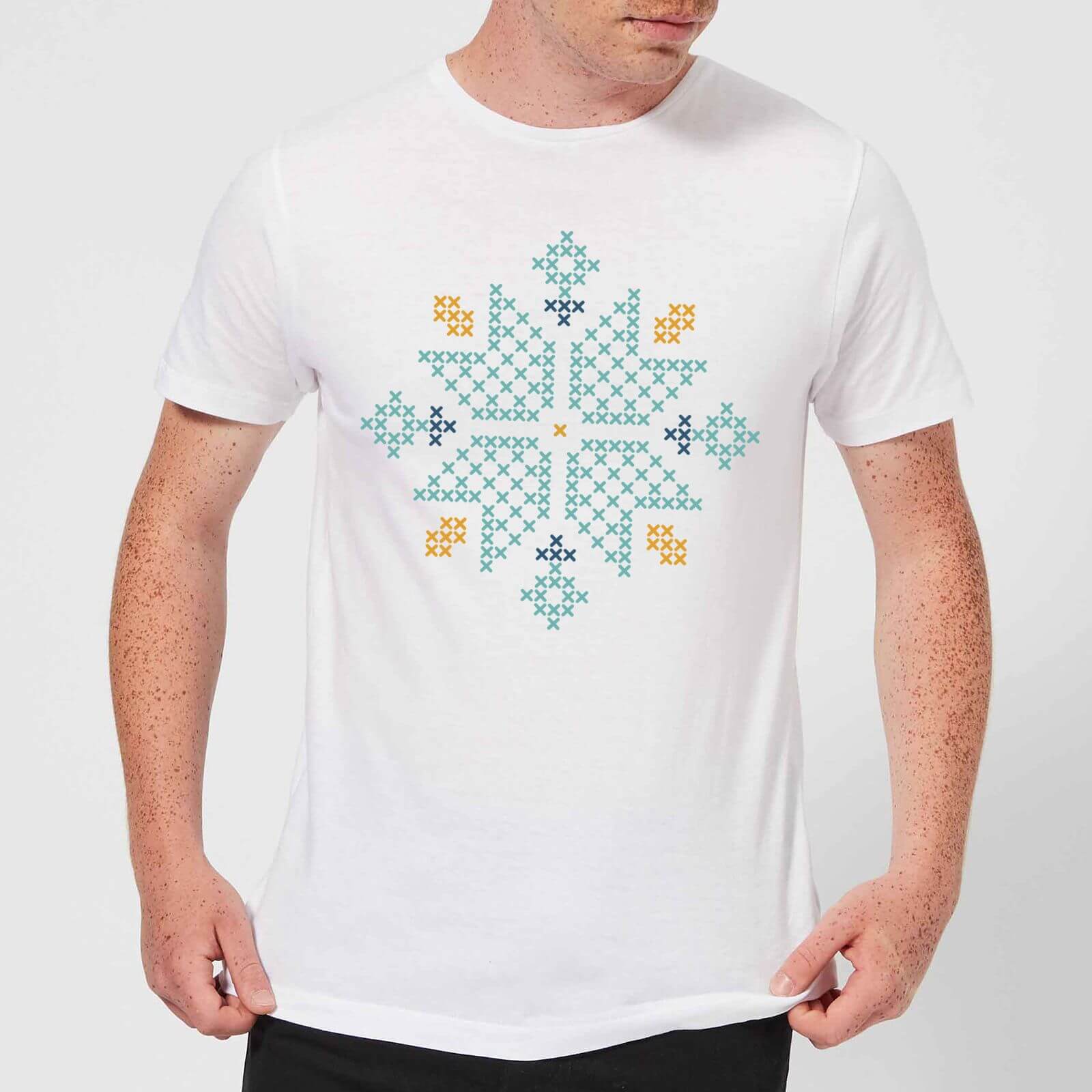 Cross Stitch Snow Flake Men's T-Shirt - White - S - White