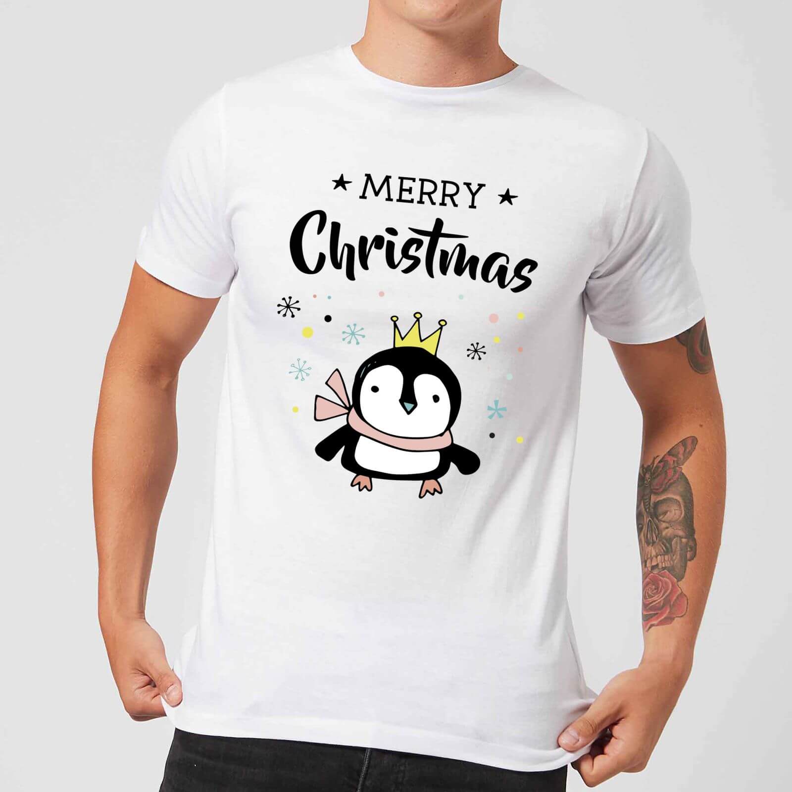 Merry Christmas Penguin Men's T-Shirt - White - S - White