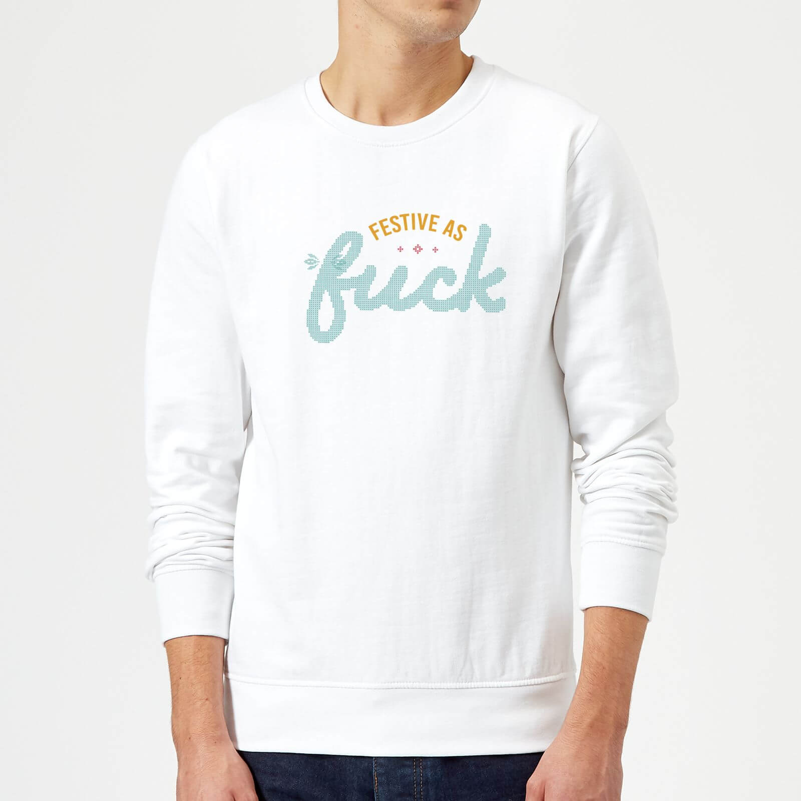 Cross Stitch Festive As Fuck Sweatshirt - White - S - White