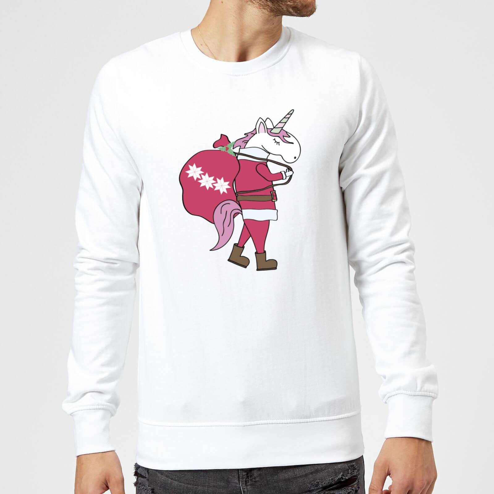 Unicorn Santa Sweatshirt - White - S - White