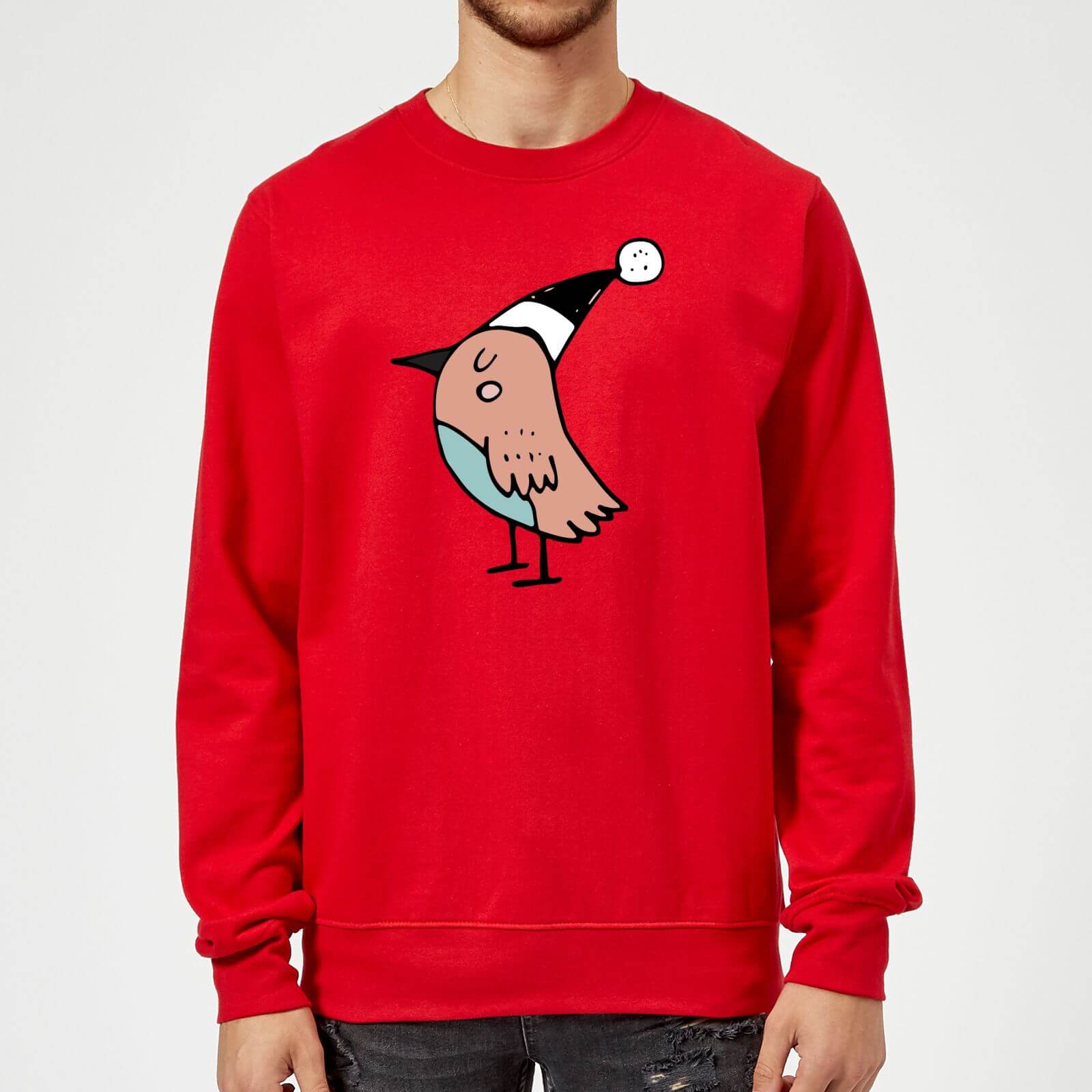 Festive Robin Sweatshirt - Red - M - Red