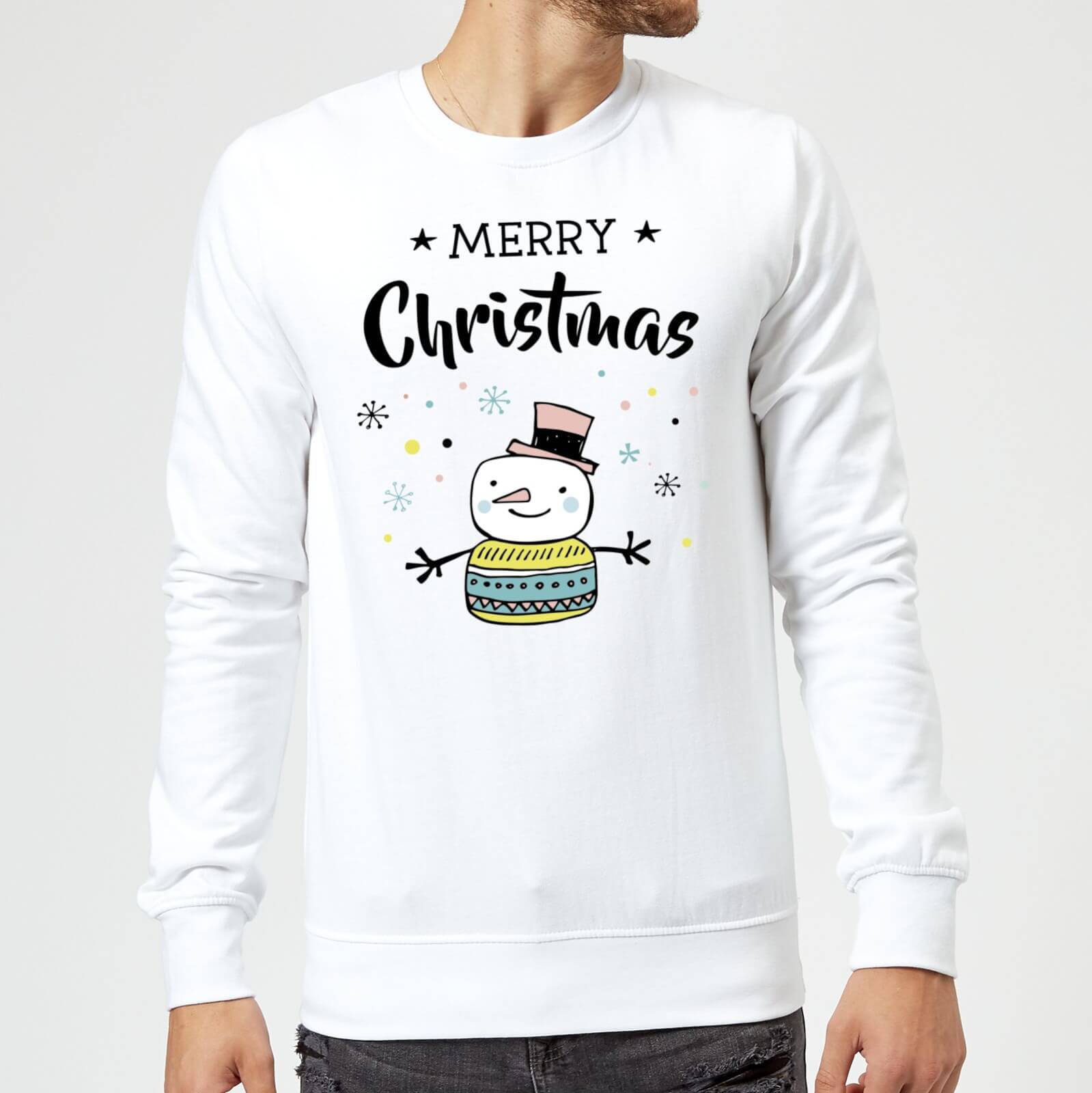 Merry Christmas Snowman Sweatshirt - White - S - White