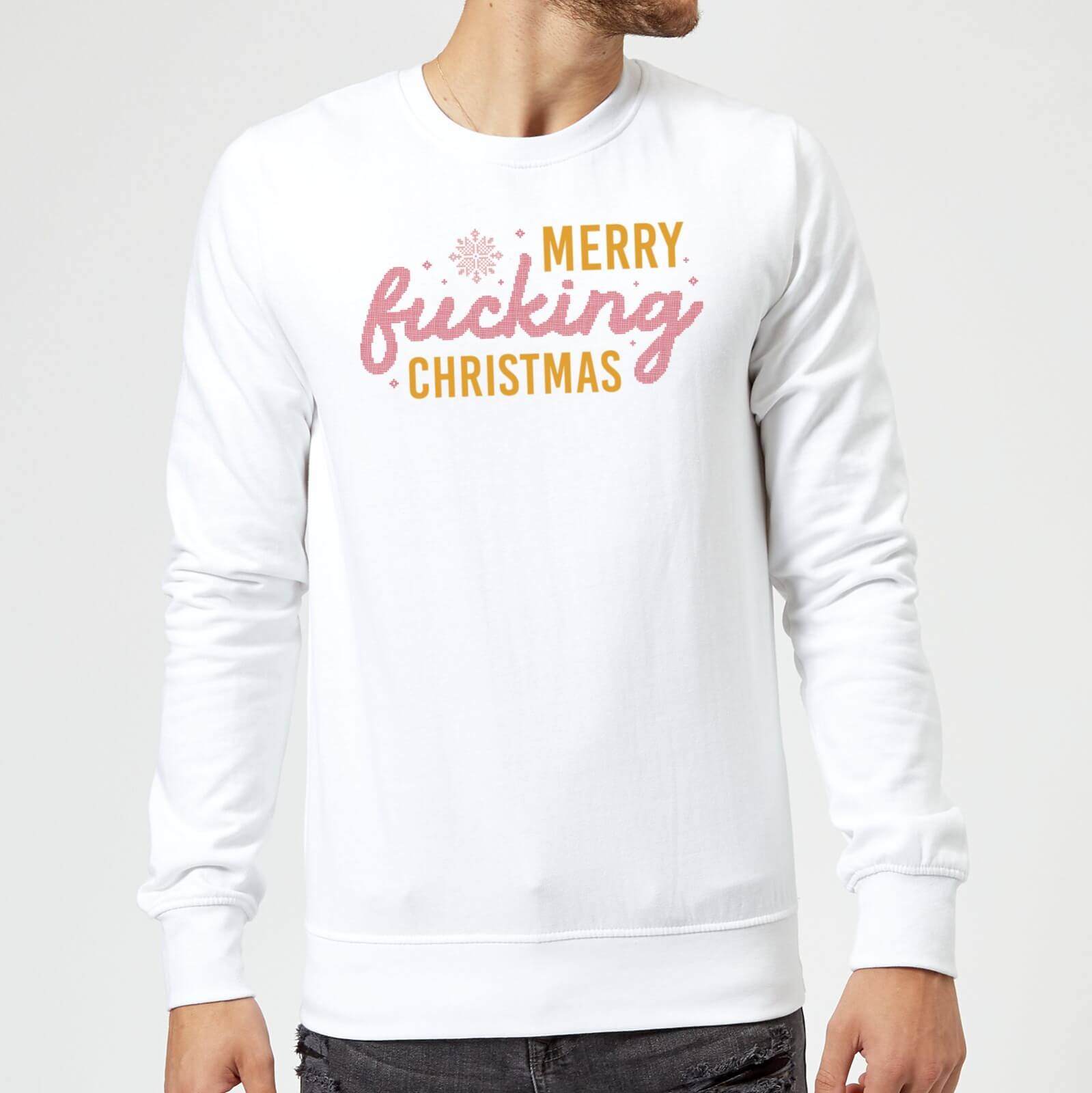 Cross Stitch Merry Fucking Christmas Sweatshirt - White - S - White