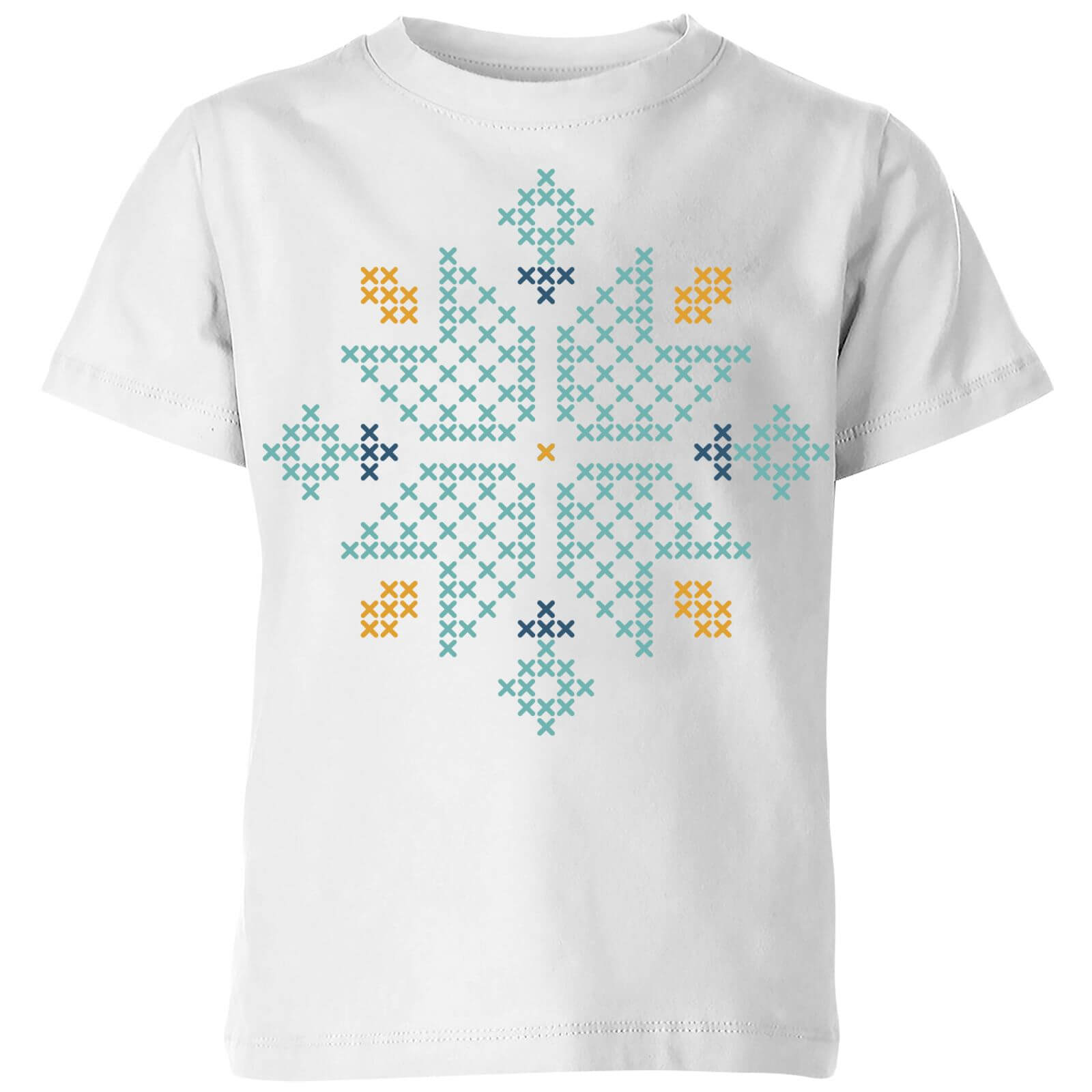 Cross Stitch Snow Flake Kids' T-Shirt - White - 11-12 Years - White