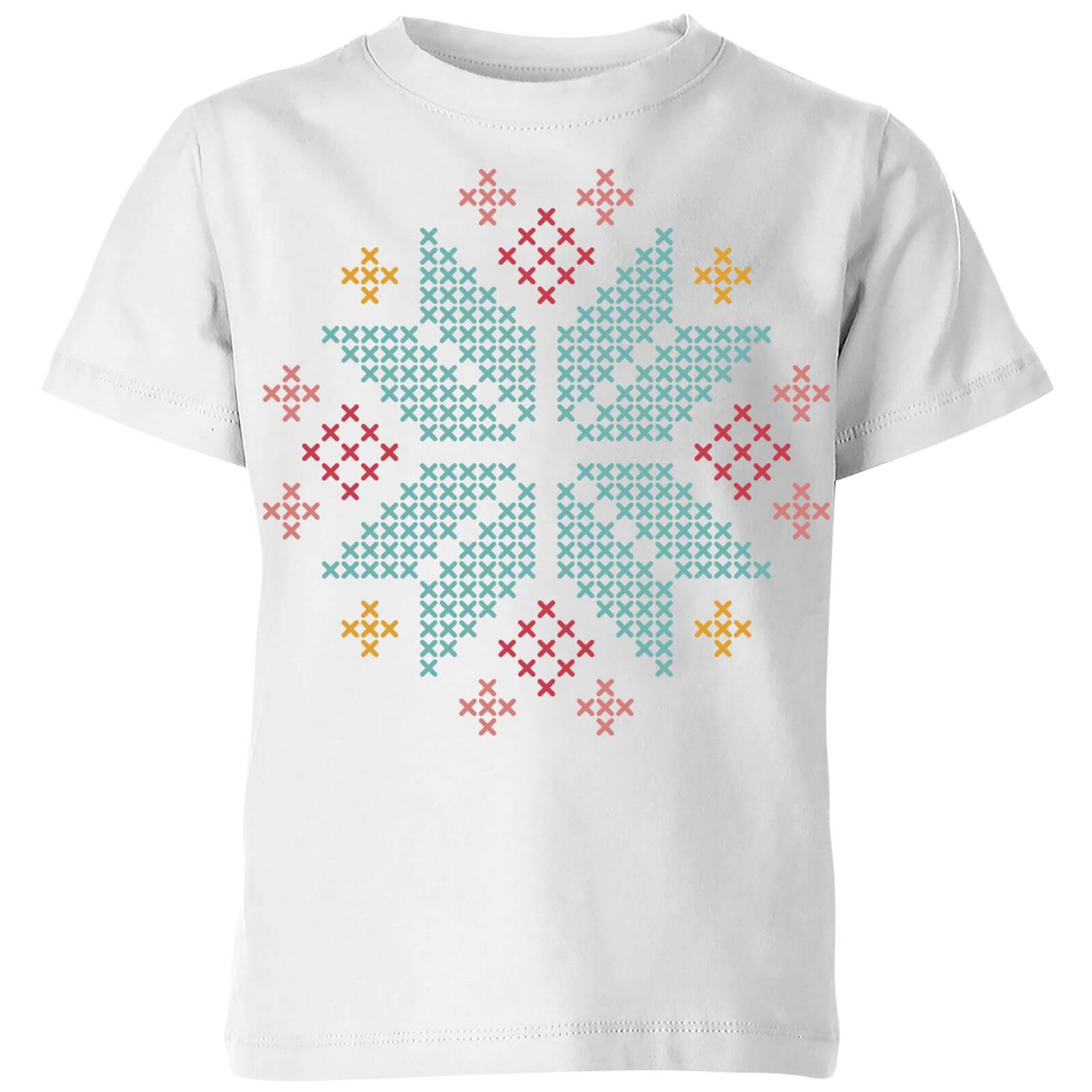 Cross Stitch Festive Snowflake Kids' T-Shirt - White - 3-4 Years - White