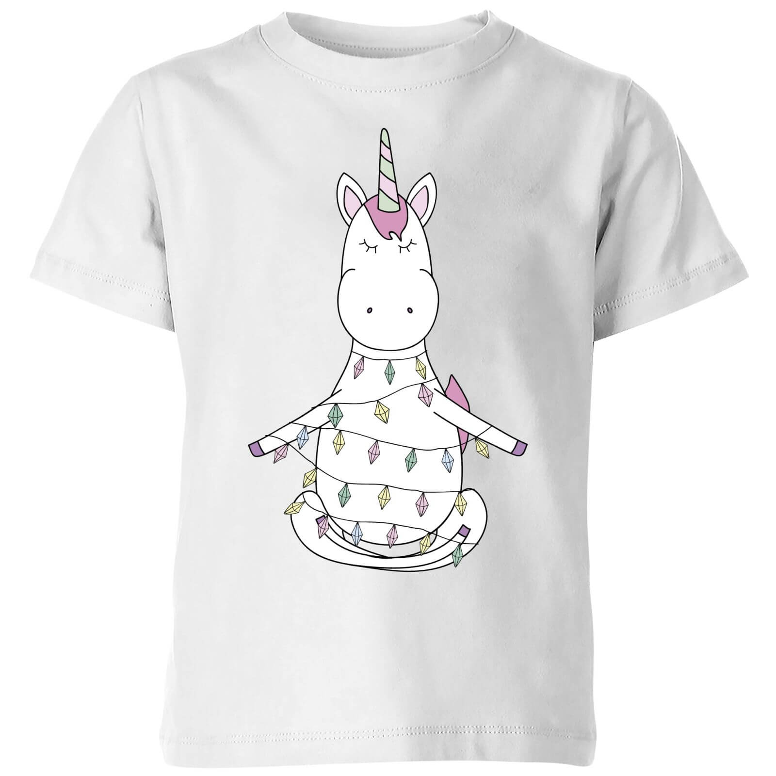 Unicorn Wrapped In Christmas Lights Kids' T-Shirt - White - 3-4 Years