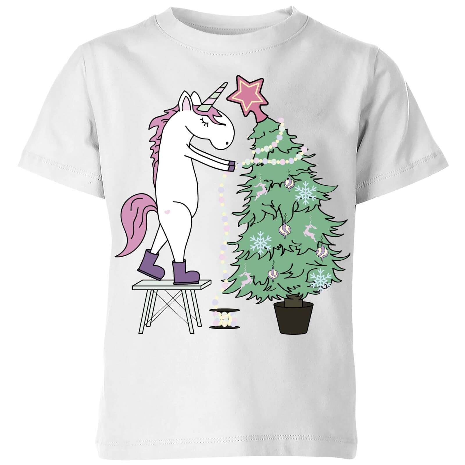 Unicorn Decorating The Christmas Tree Kids' T-Shirt - White - 3-4 Years - White