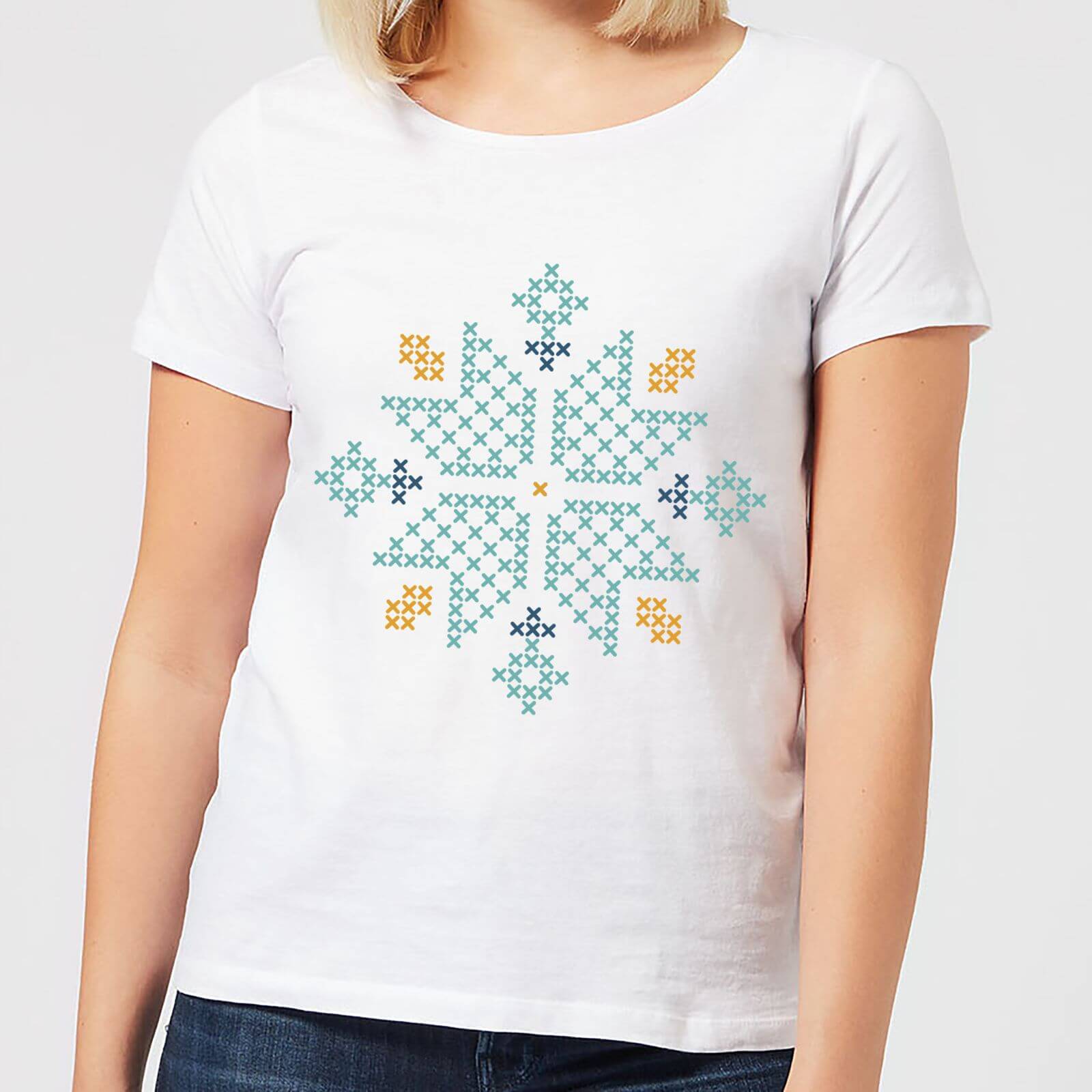 Cross Stitch Snow Flake Women's T-Shirt - White - M - White