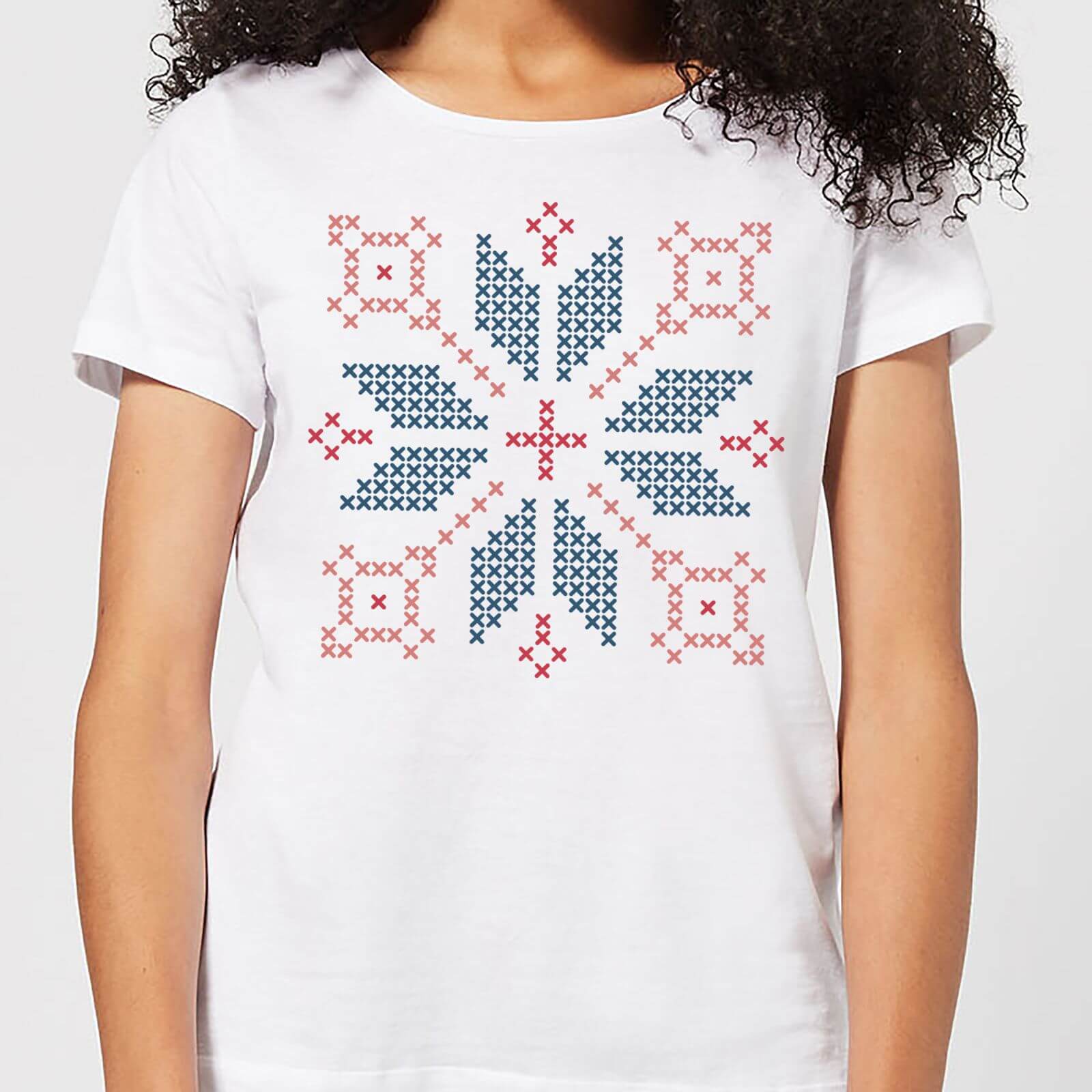 Cross Stitch Festive Shape Women's T-Shirt - White - M - White