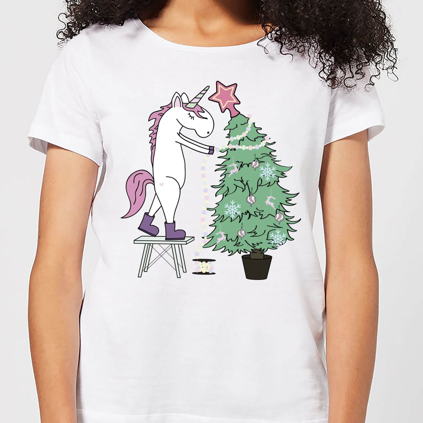 Unicorn Decorating The Christmas Tree Women's T-Shirt - White - S - White