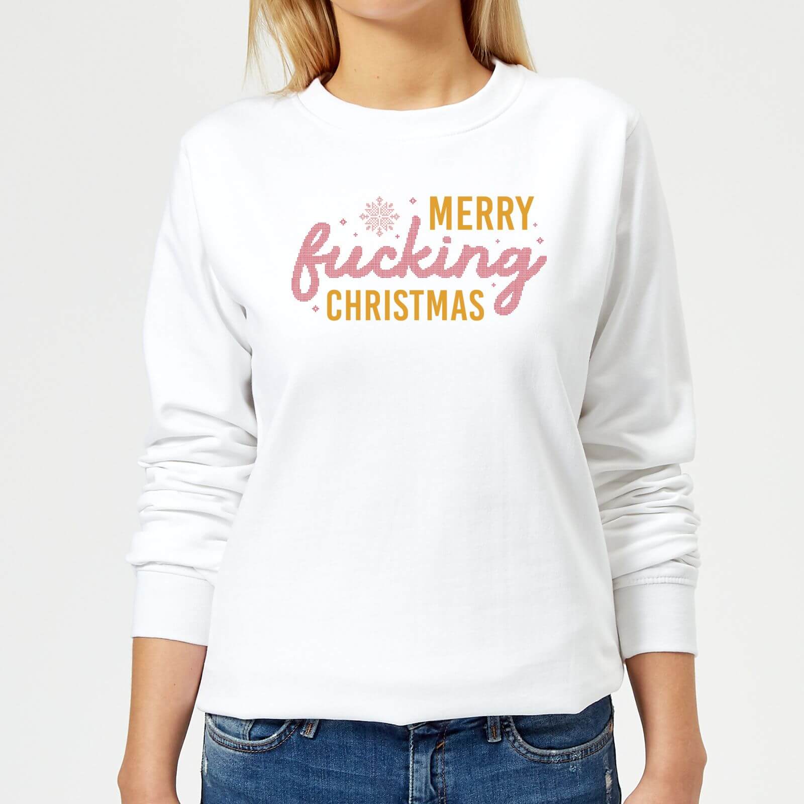 Cross Stitch Merry Fucking Christmas Women's Sweatshirt - White - XS