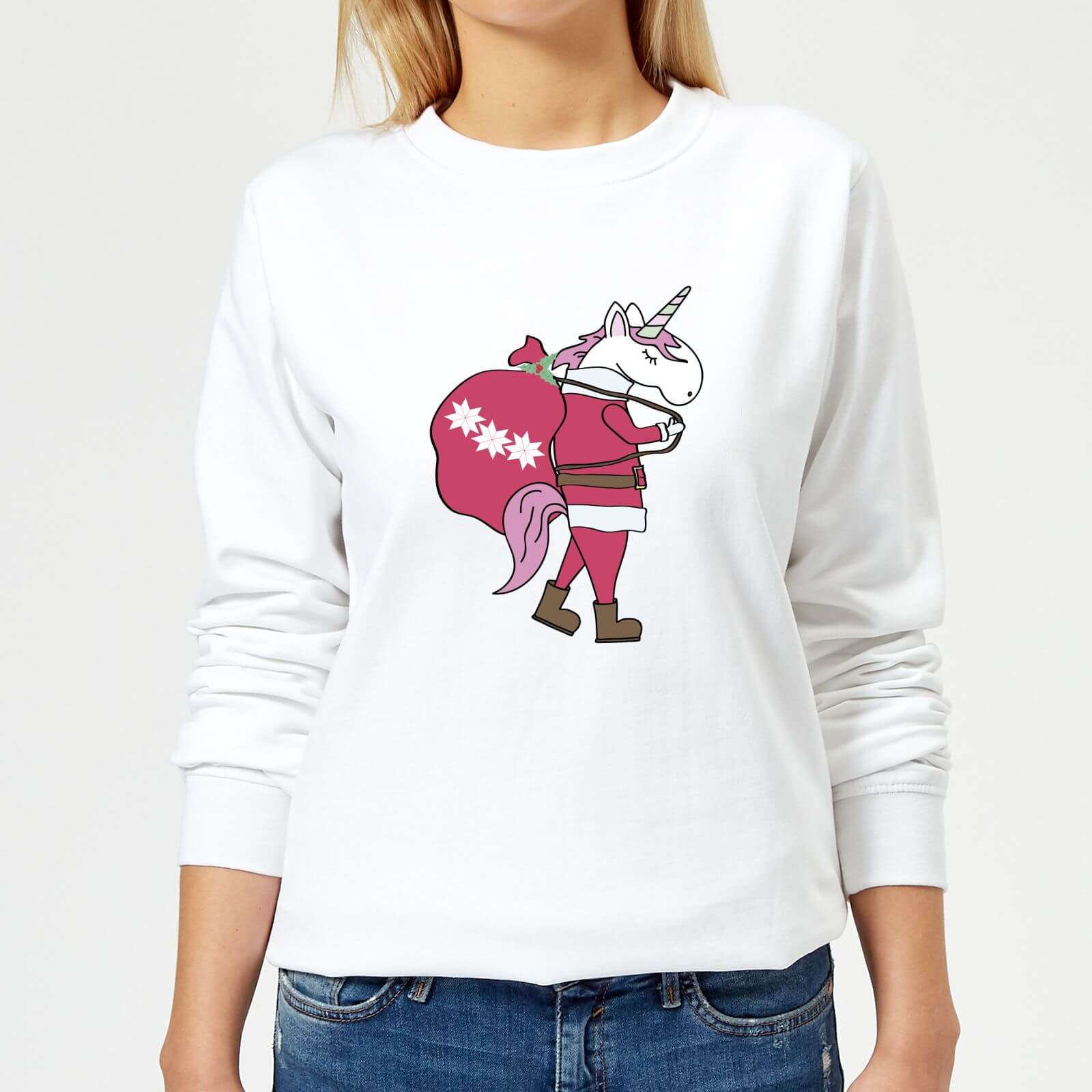 Unicorn Santa Women's Sweatshirt - White - XS - White