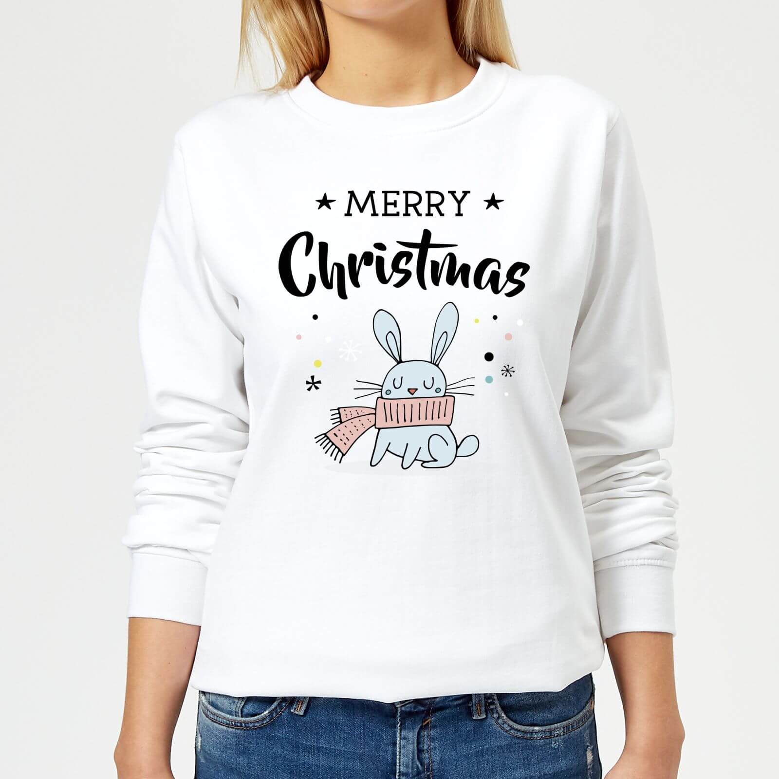 Merry Christmas Rabbit Women's Sweatshirt - White - XS