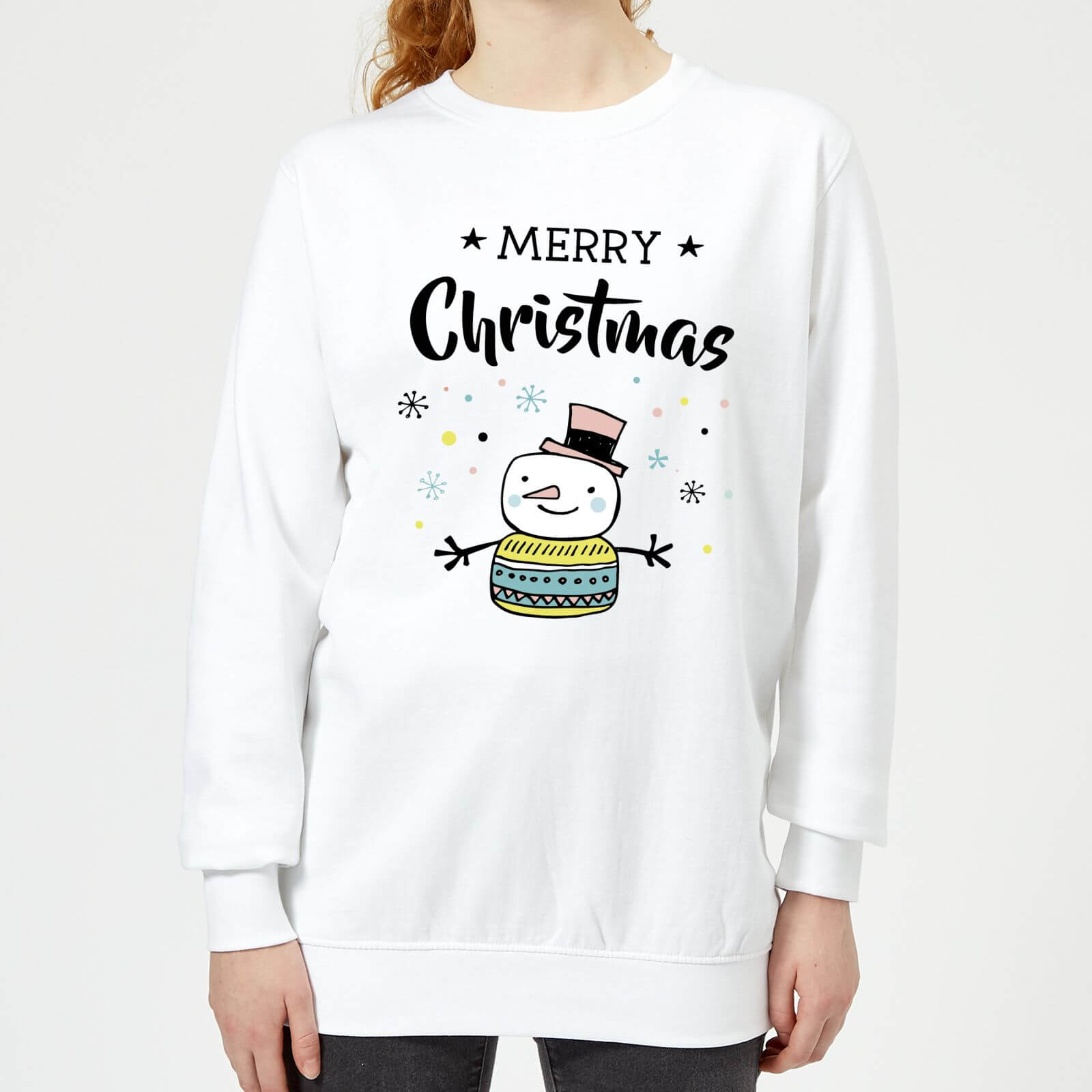 Merry Christmas Snowman Women's Sweatshirt - White - XS - White