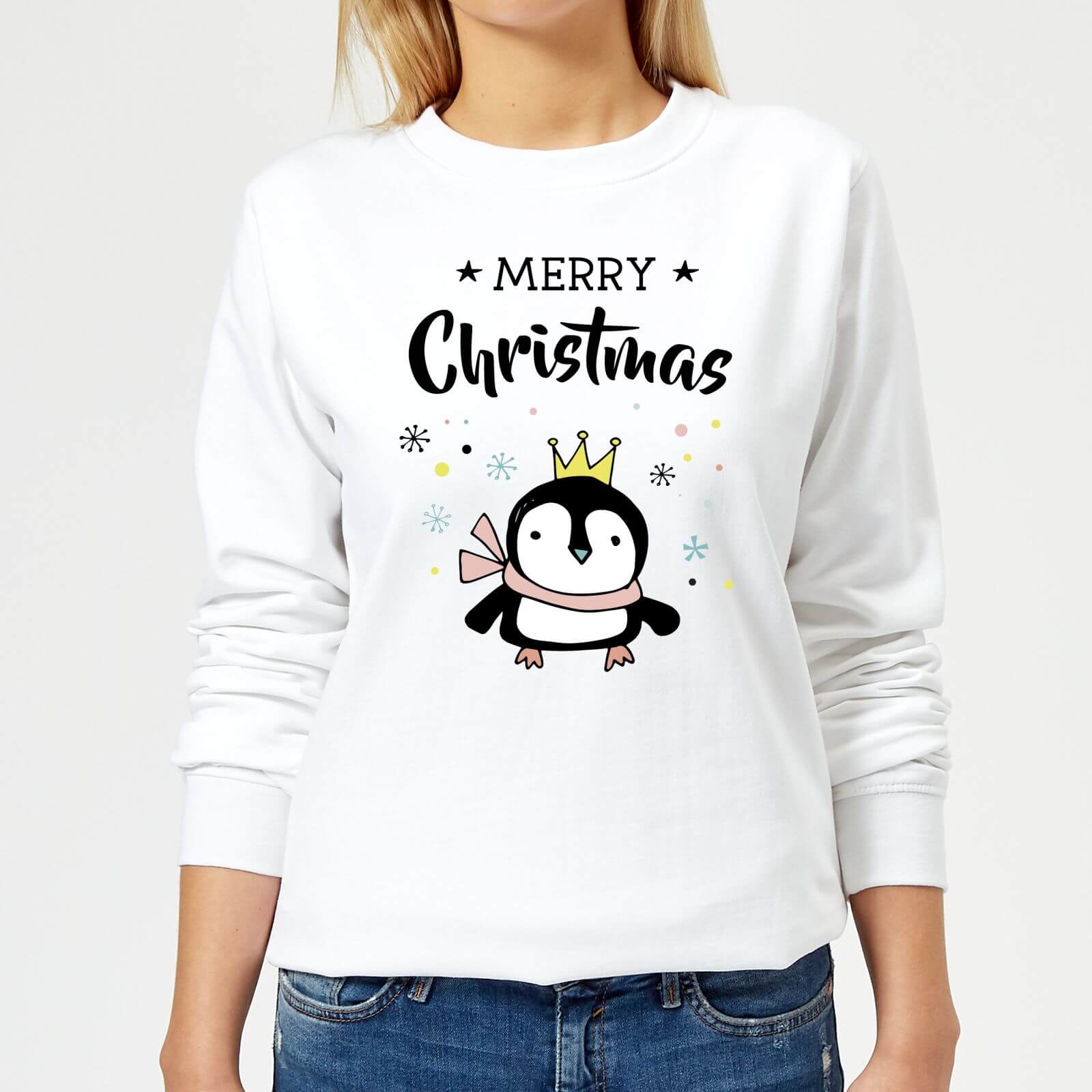 Merry Christmas Penguin Women's Sweatshirt - White - XS