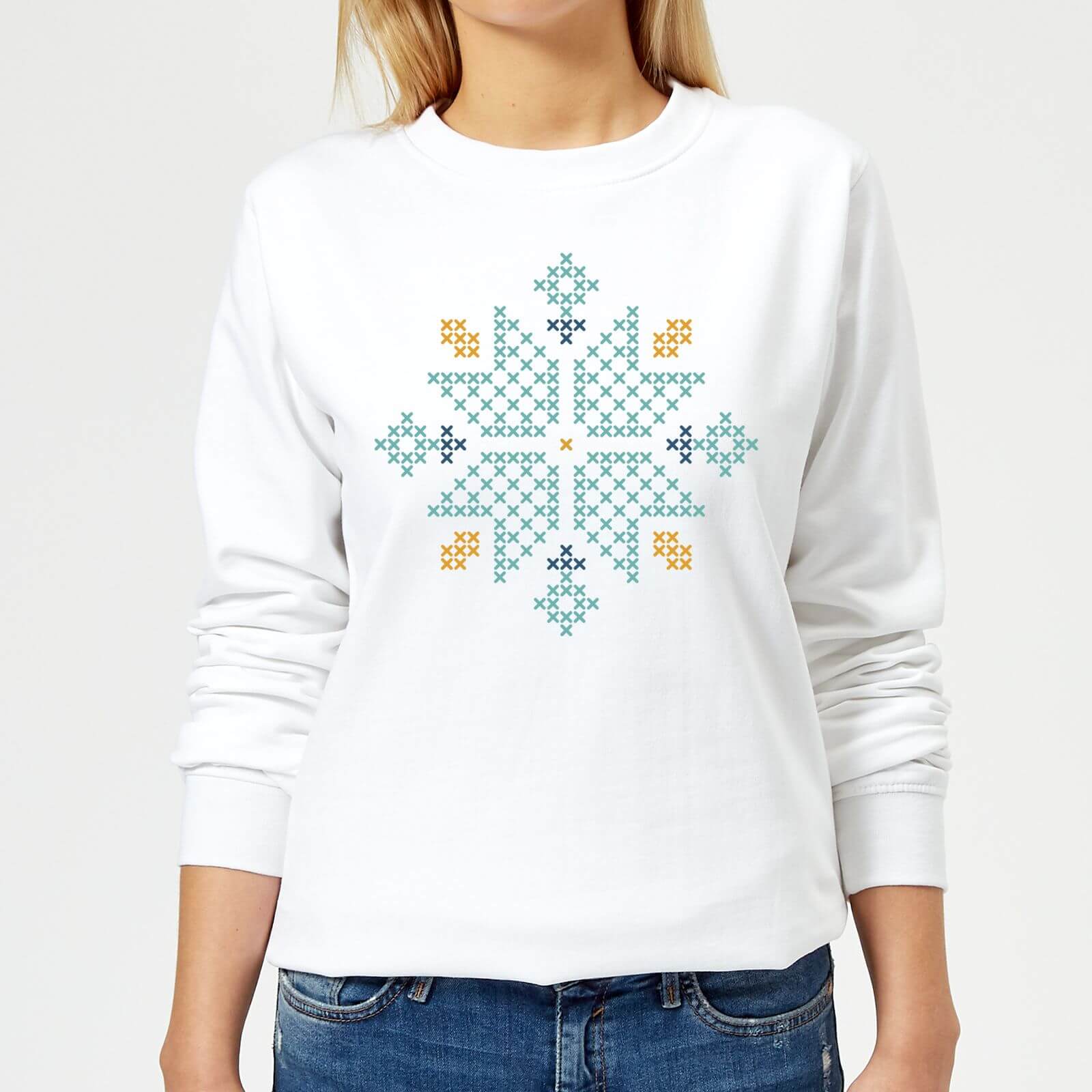 Cross Stitch Snow Flake Women's Sweatshirt - White - XS - White