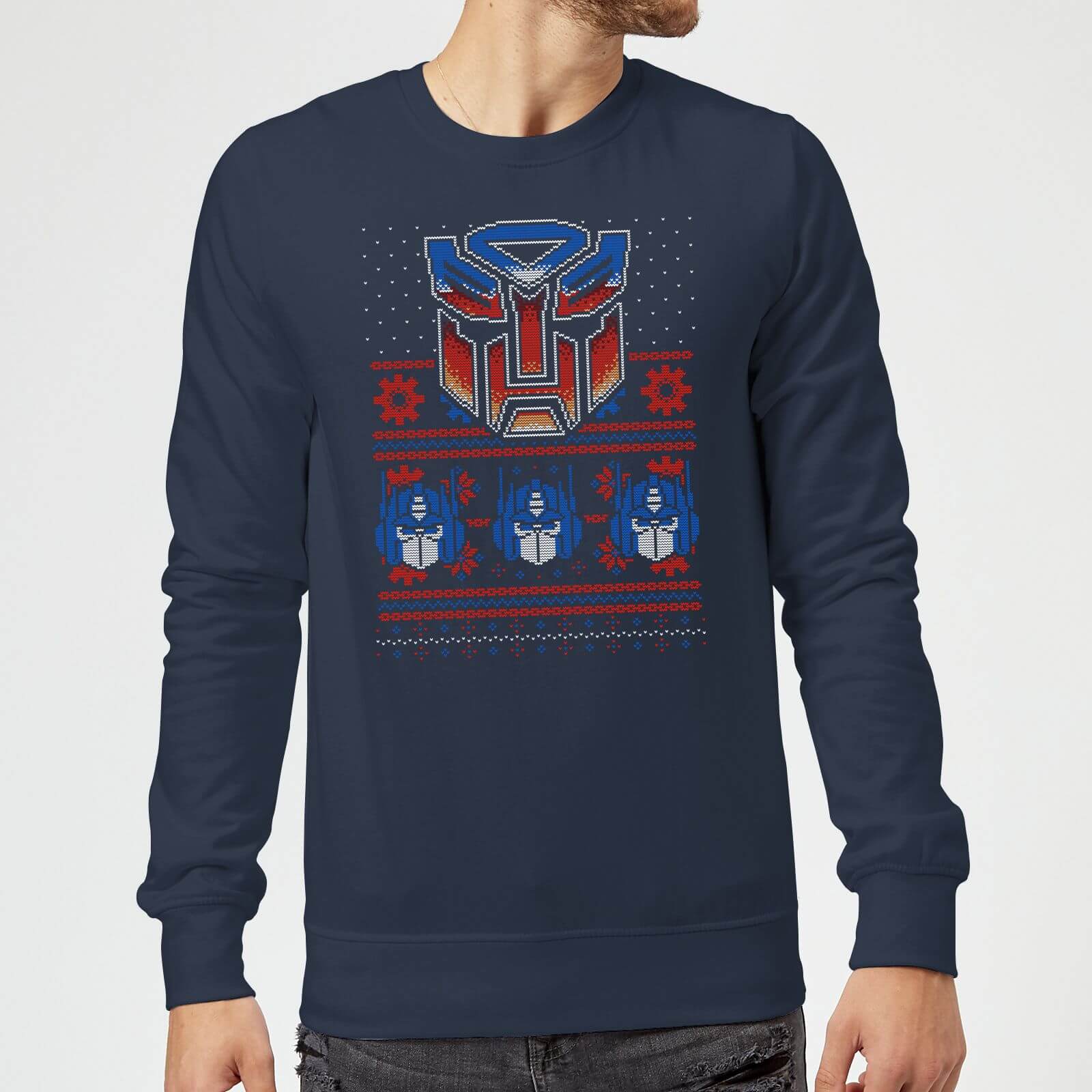 Autobots Classic Ugly Knit Christmas Sweatshirt - Navy - S