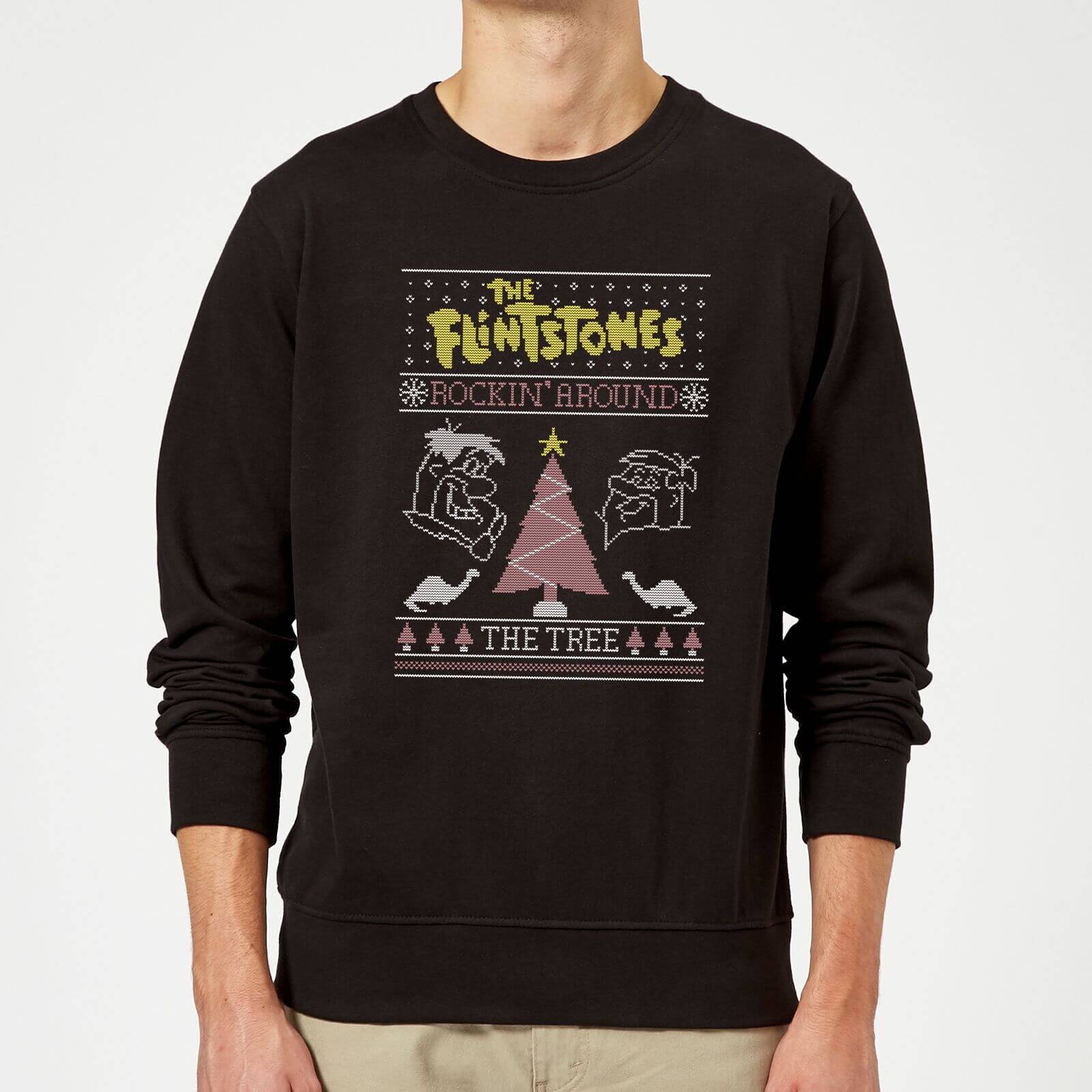 Flintstones Rockin Around The Tree Christmas Sweatshirt - Black - S