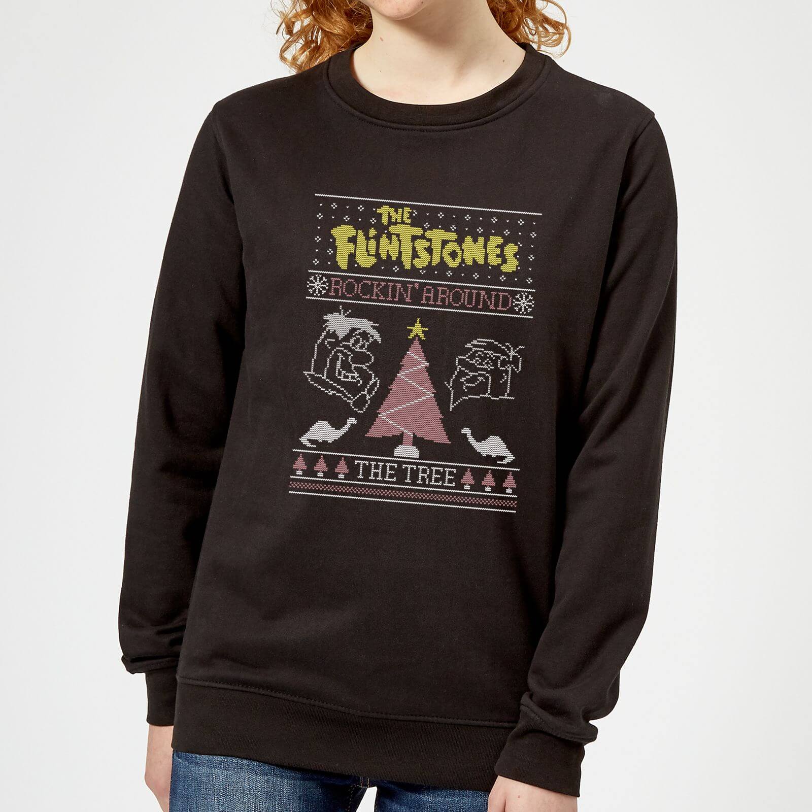 Flintstones Rockin Around The Tree Women's Christmas Sweatshirt - Black - XS - Black