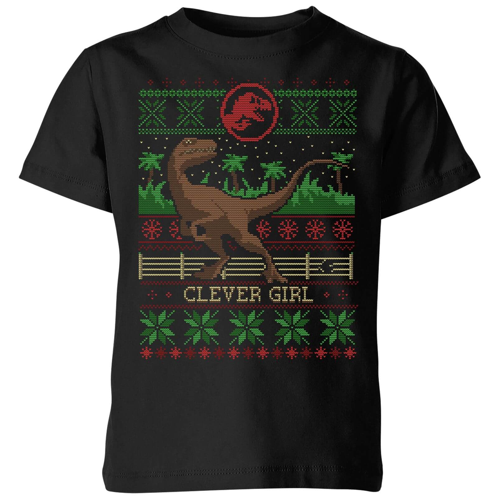 Jurassic Park Clever Girl Kids' Christmas T-Shirt - Black - 98/104 (3-4 Jaar)