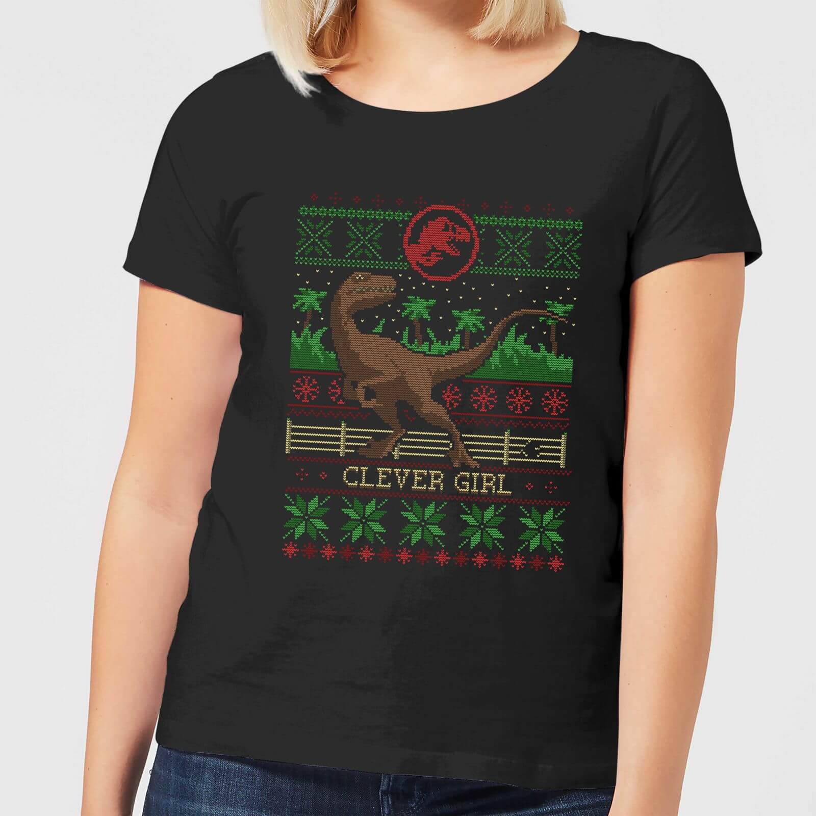 Jurassic Park Clever Girl Women's Christmas T-Shirt - Black - M - Black