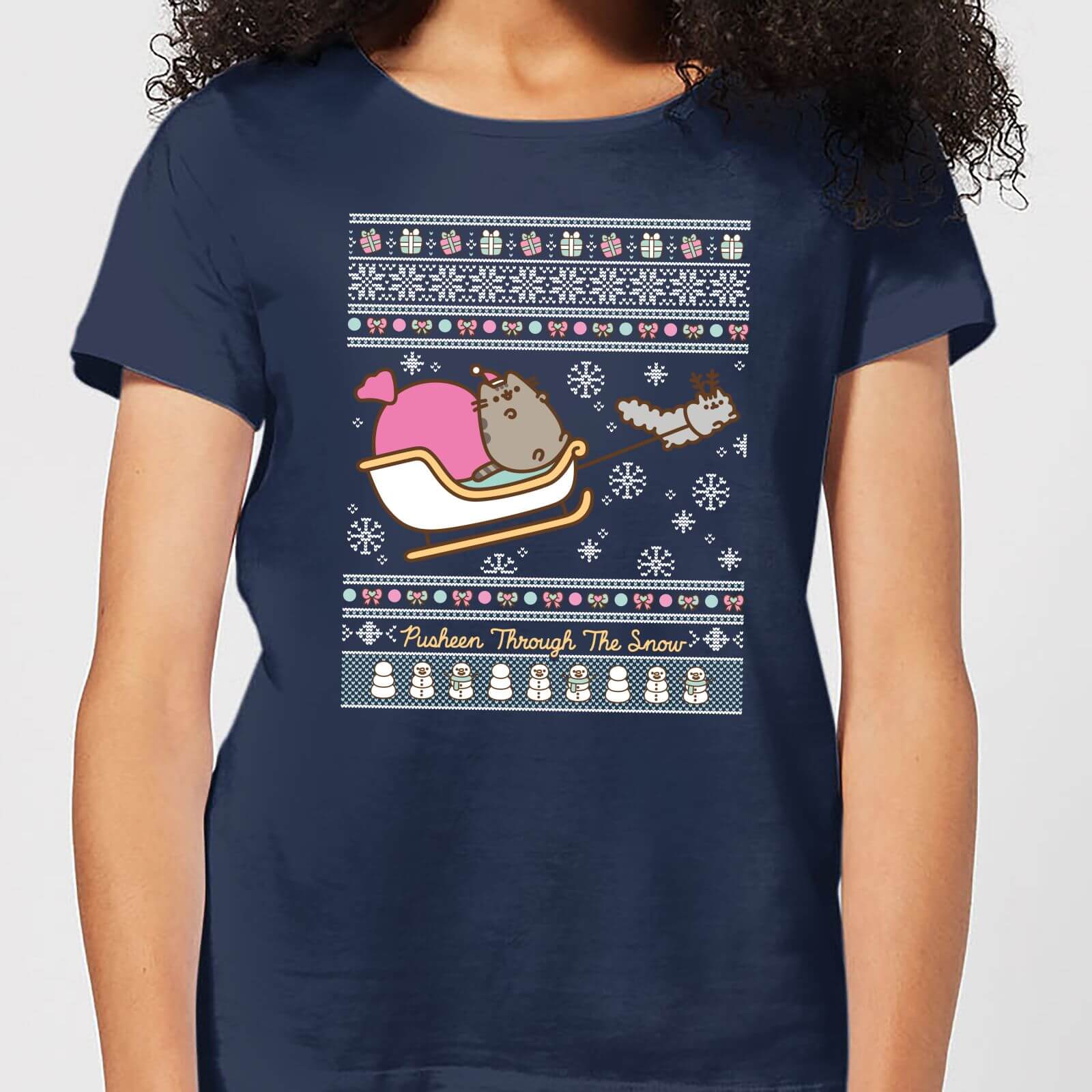 Pusheen Through The Snow Women's Christmas T-Shirt - Navy - M - Navy