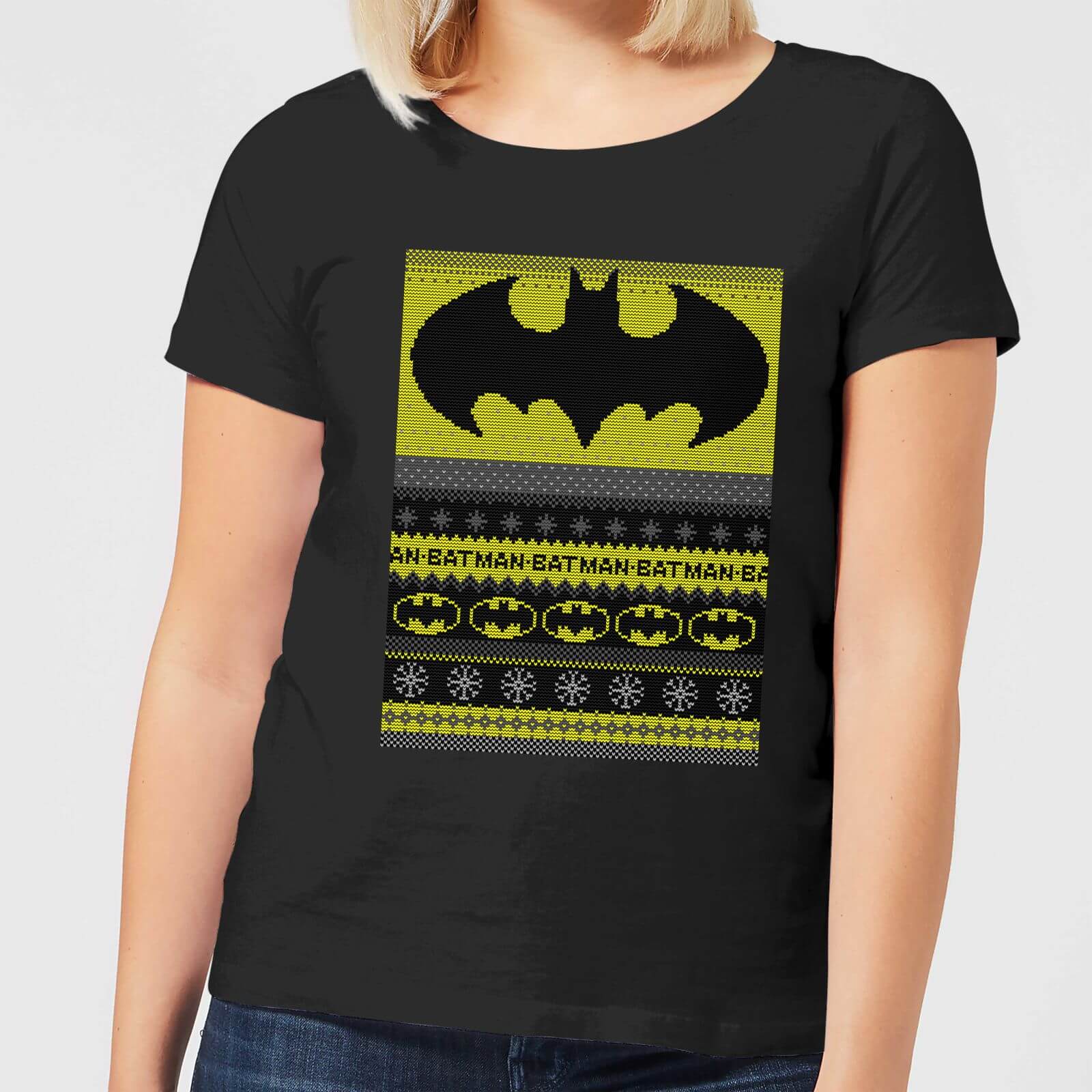 DC Comics Batman Women's Christmas T-Shirt in Black - S - Black