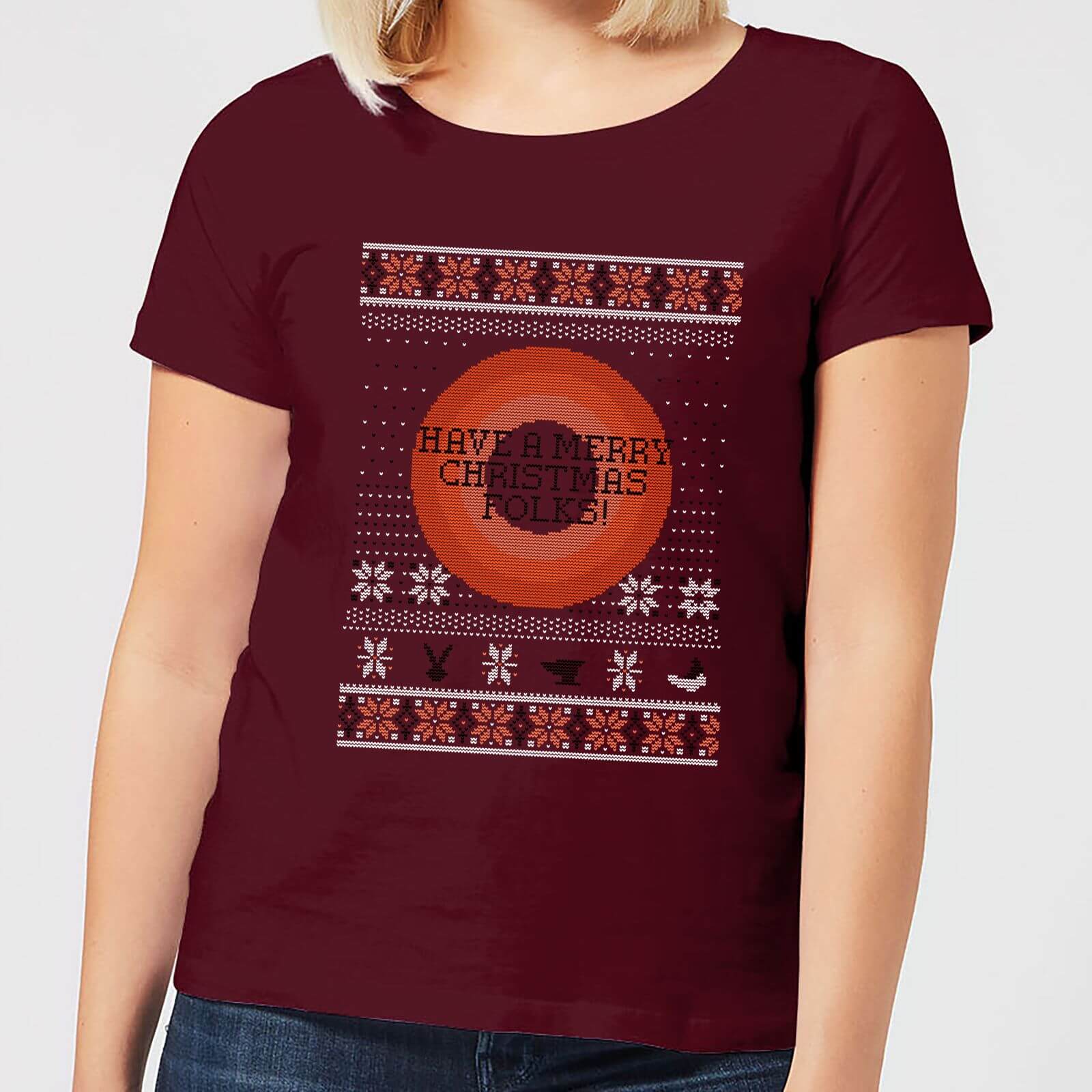 T-Shirt Looney Tunes Knit Christmas - Burgundy - Donna - M - Burgundy