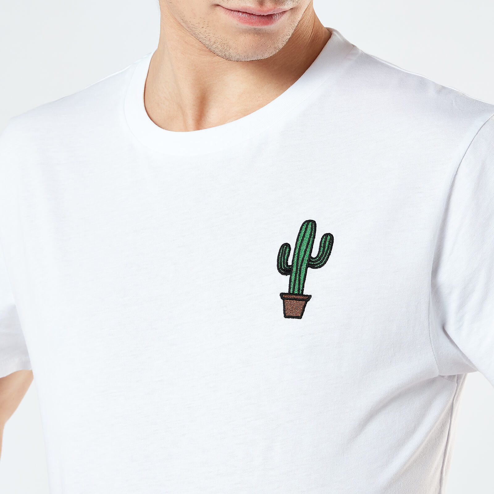 Cactus Unisex Embroidered T-Shirt - White - S - White