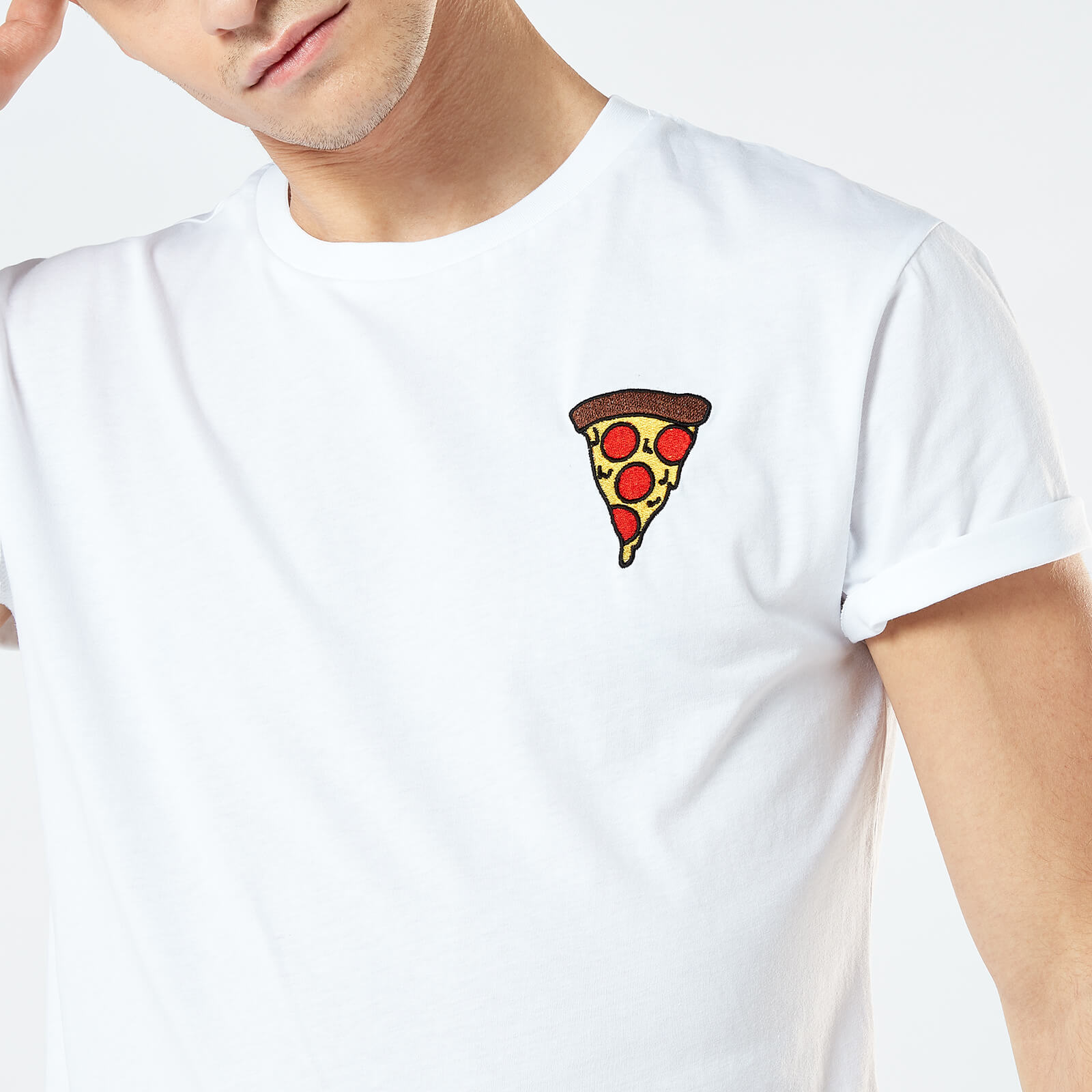 Pizza Unisex Embroidered T-Shirt - White - S - White