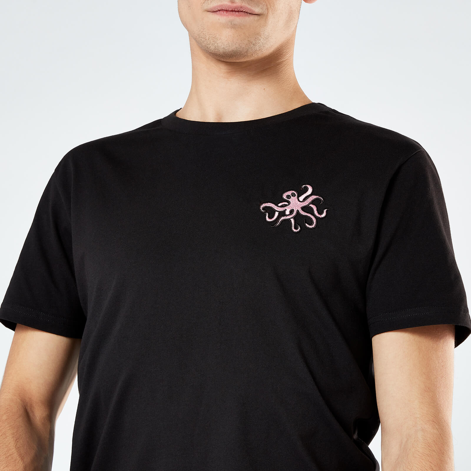 Octopus Unisex Embroidered T-Shirt - Black - S - Black
