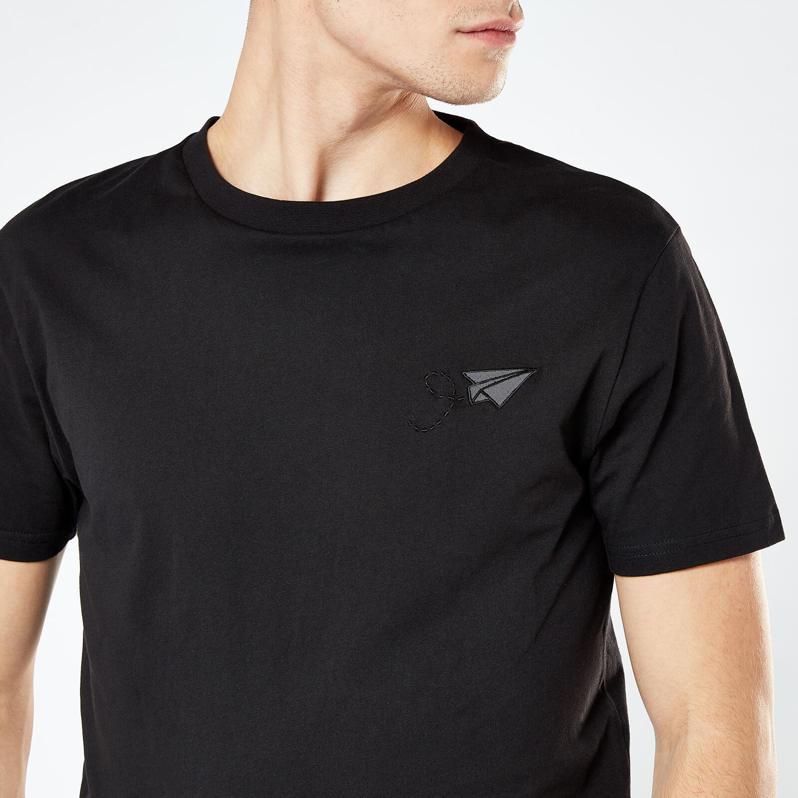 Paper Plane Unisex Embroidered T-Shirt - Black - S - Black