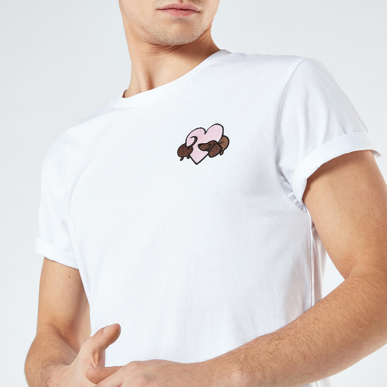 Sausage Dog Love Heart Unisex Embroidered T-Shirt - White - S - White