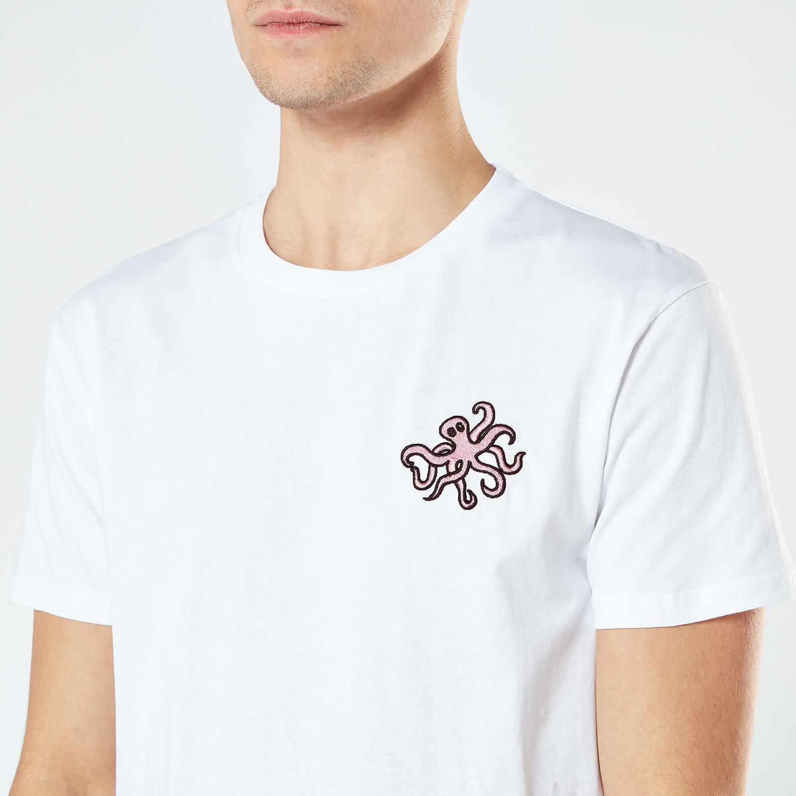 Octopus Unisex Embroidered T-Shirt - White - S - White
